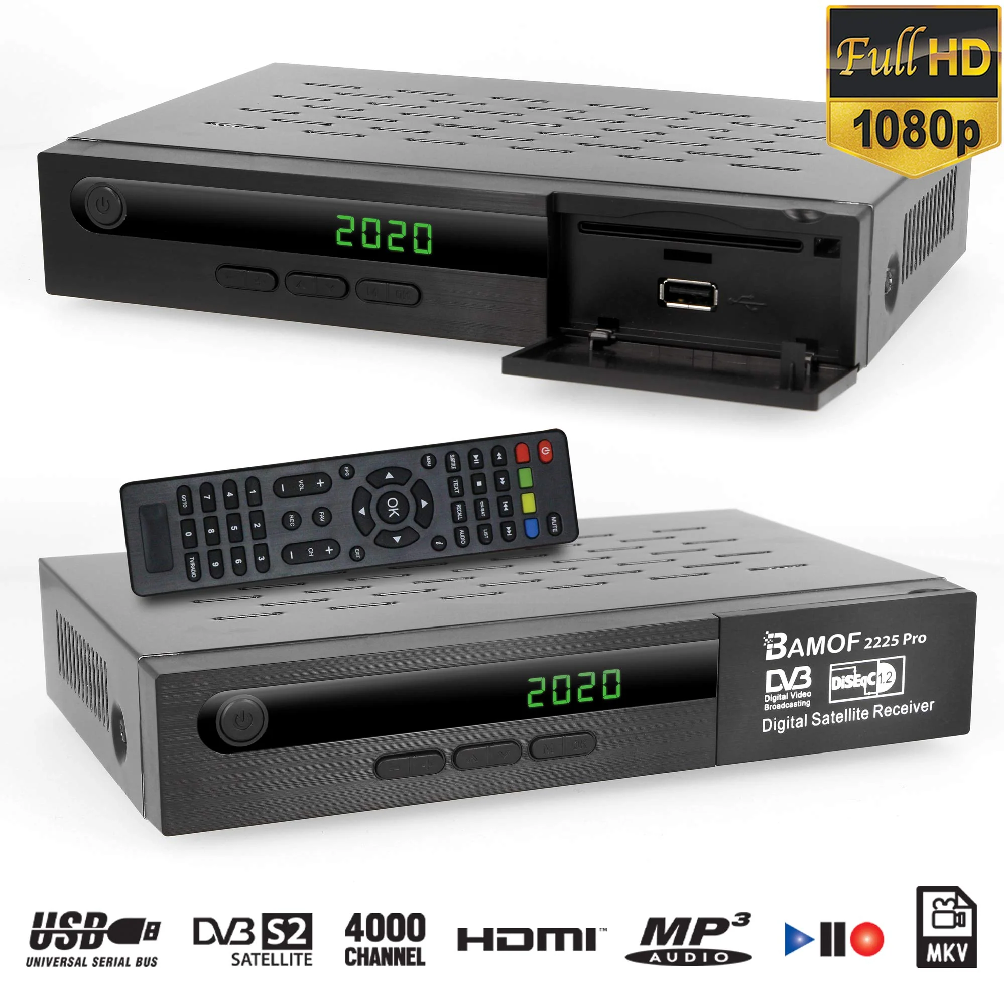 Bamof 2225 PRO Sat Receiver Digitaler Satelliten Receiver- (HDTV, DVB-S/DVB-S2, HDMI, SCART, 2X USB, Full HD 1080p) [Vorprogrammiert für Astra, Hotbird und Türksat] + HDMI Kabel - Image 4