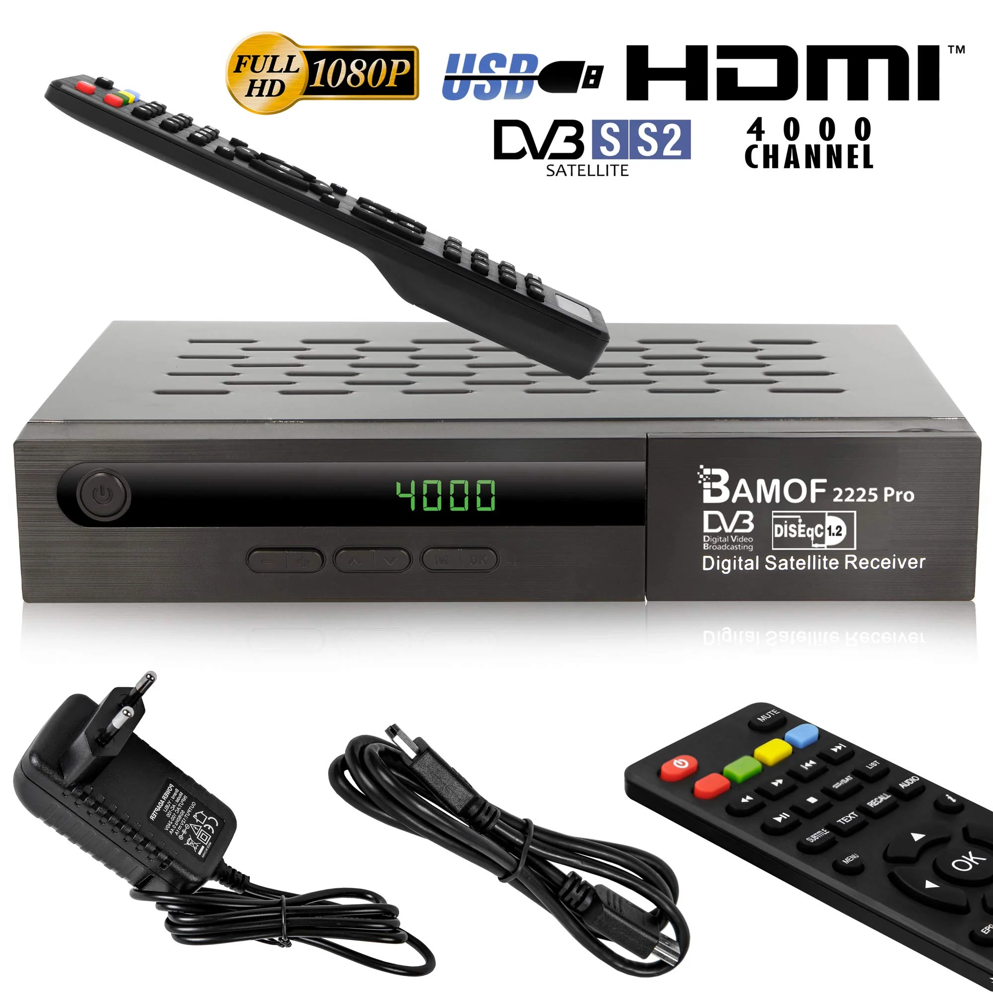 Bamof 2225 PRO Sat Receiver Digitaler Satelliten Receiver- (HDTV, DVB-S/DVB-S2, HDMI, SCART, 2X USB, Full HD 1080p) [Vorprogrammiert für Astra, Hotbird und Türksat] + HDMI Kabel - Image 6