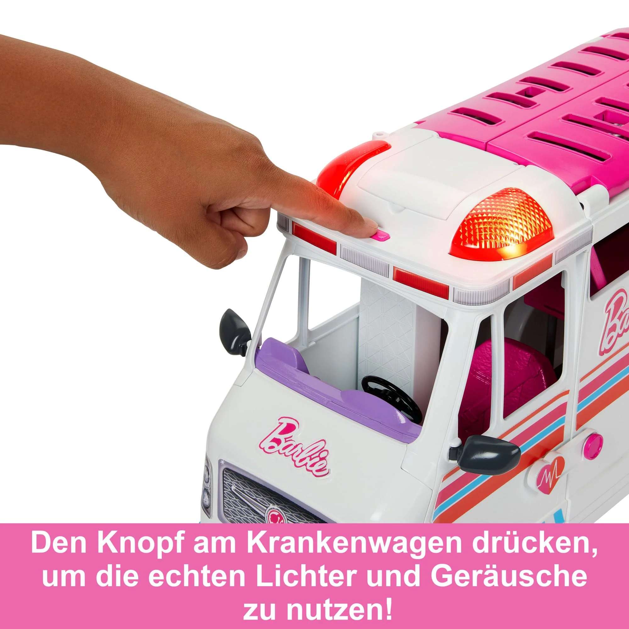 Barbie 2-in-1-Krankenwagen Spielset, Rettungswagen mit Lichtern und Geräuschen, umwandelbar in Pflegeklinik, 20 Puppenzubehör, Spielzeug ab 3 Jahren, HKT79 - Image 4