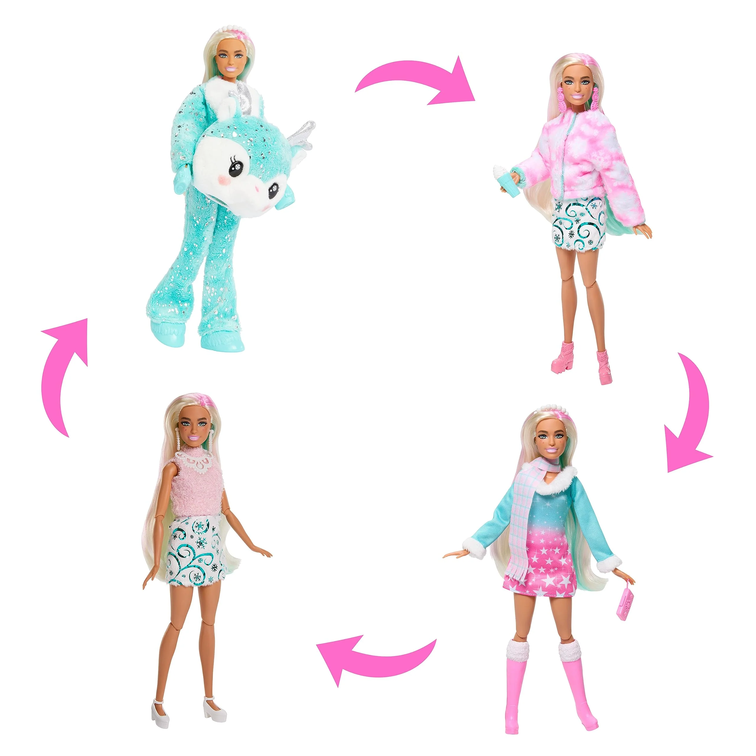 BARBIE Barbie Cutie Reveal Adventskalender - 24 Überraschungen, Puppe, Glitzerrentier, Winteroutfits, Accessoires, Minihaustiere, für Kinder ab 3 Jahren, HJX76 - Image 4