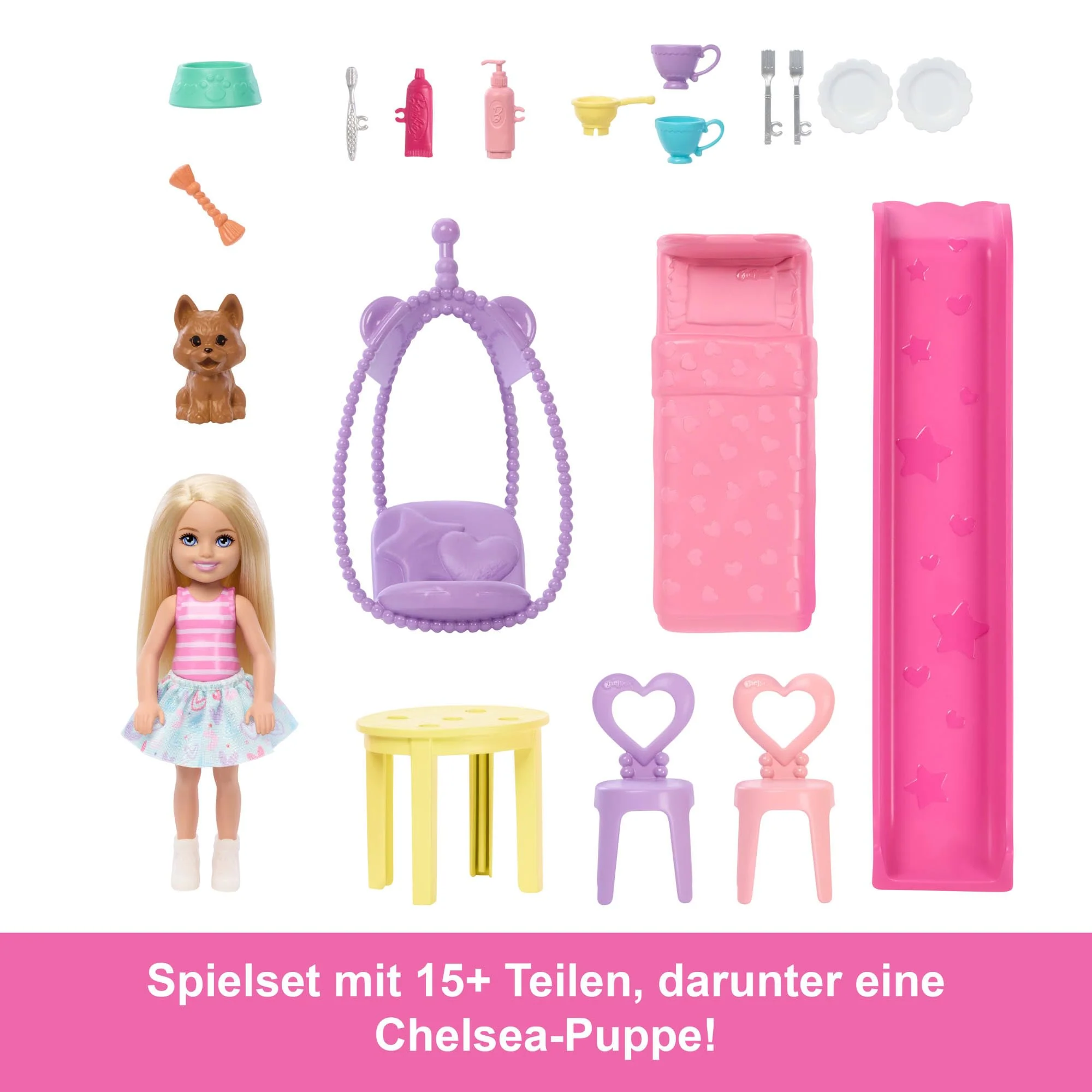 Barbie Chelsea Spielzeug-Puppenhaus mit über 15 Accessoires, das Pop-up-Haus erweitert Sich auf über 42 x 33 cm mit 5 Spielbereichen und Rutsche, mit Kleiner Puppe und Hund, JFW49 - Image 5