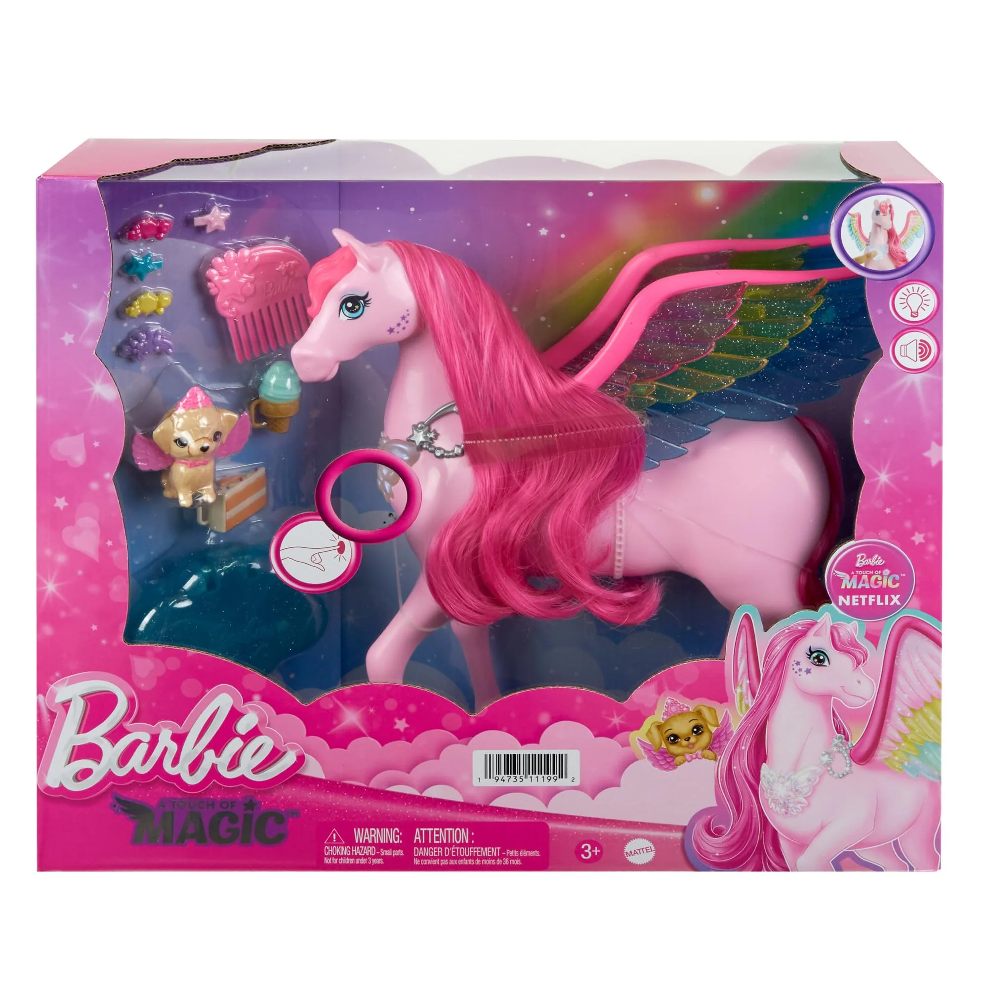 Barbie Ein Verborgener Zauber Pegasus - Interaktives Spielzeug mit Lichtern und Geräuschen, 10 Zubehörteile, Regenbogenflügel, für Kinder ab 3 Jahren, HLC41 - Image 2