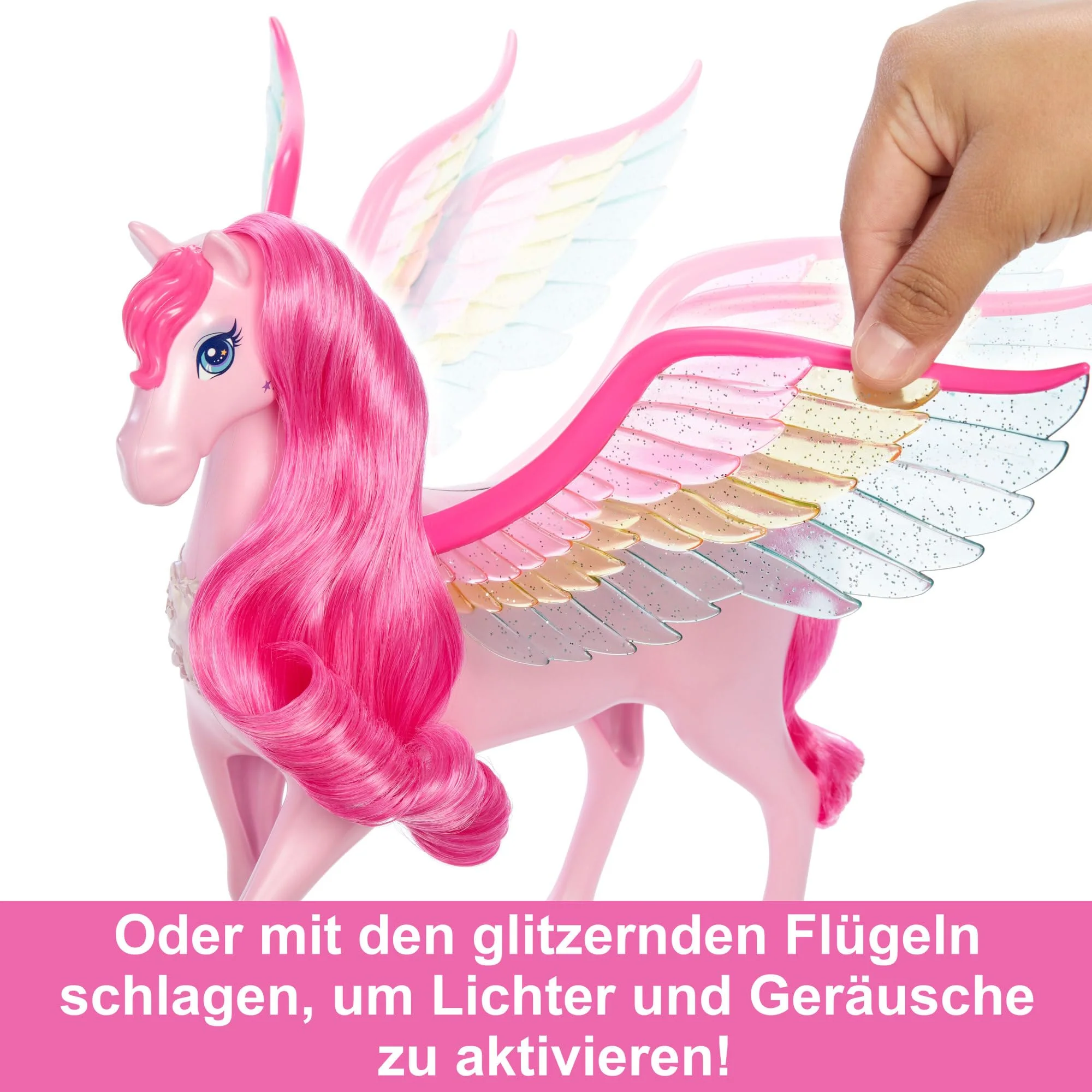 Barbie Ein Verborgener Zauber Pegasus - Interaktives Spielzeug mit Lichtern und Geräuschen, 10 Zubehörteile, Regenbogenflügel, für Kinder ab 3 Jahren, HLC41 - Image 3