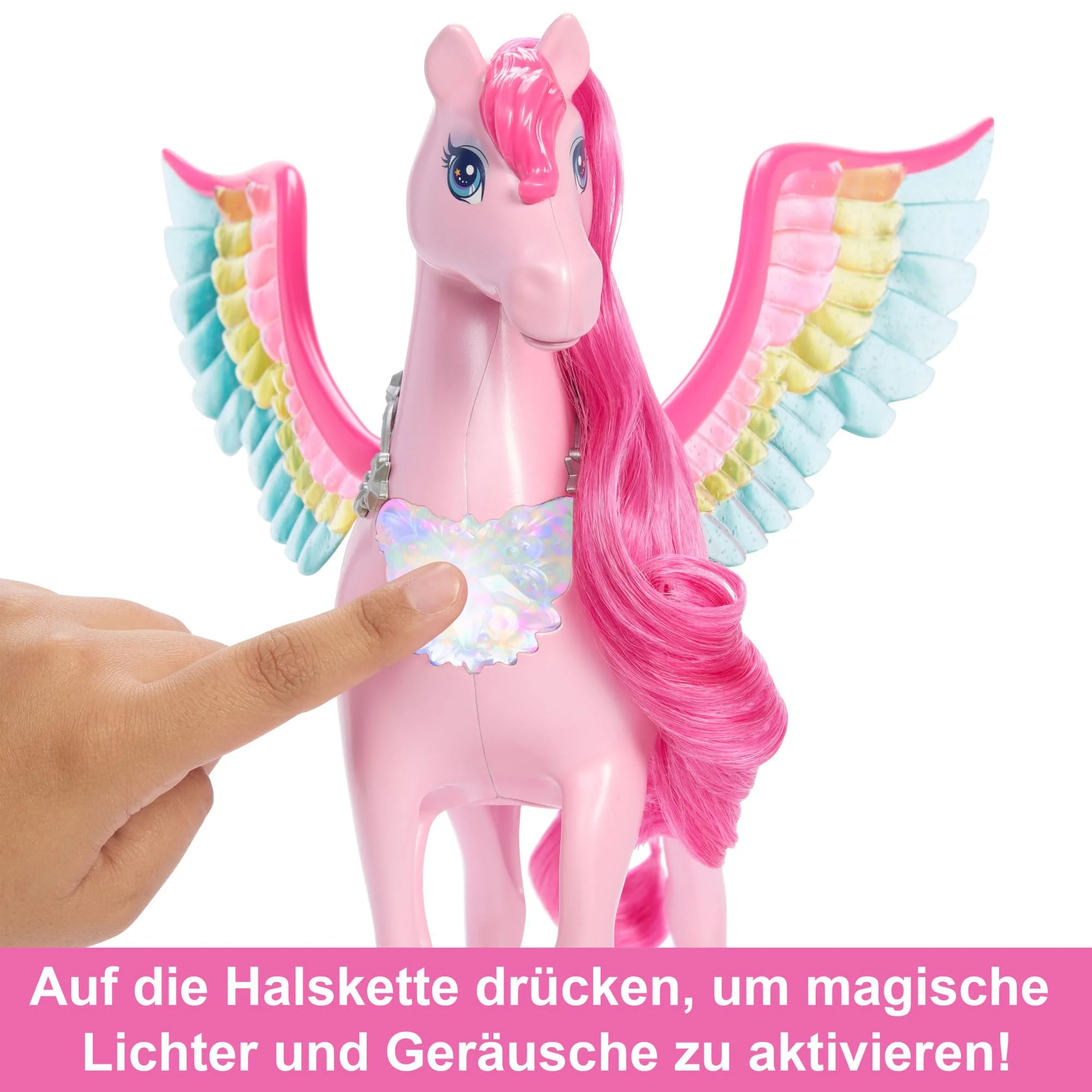 Barbie Ein Verborgener Zauber Pegasus - Interaktives Spielzeug mit Lichtern und Geräuschen, 10 Zubehörteile, Regenbogenflügel, für Kinder ab 3 Jahren, HLC41 - Image 4