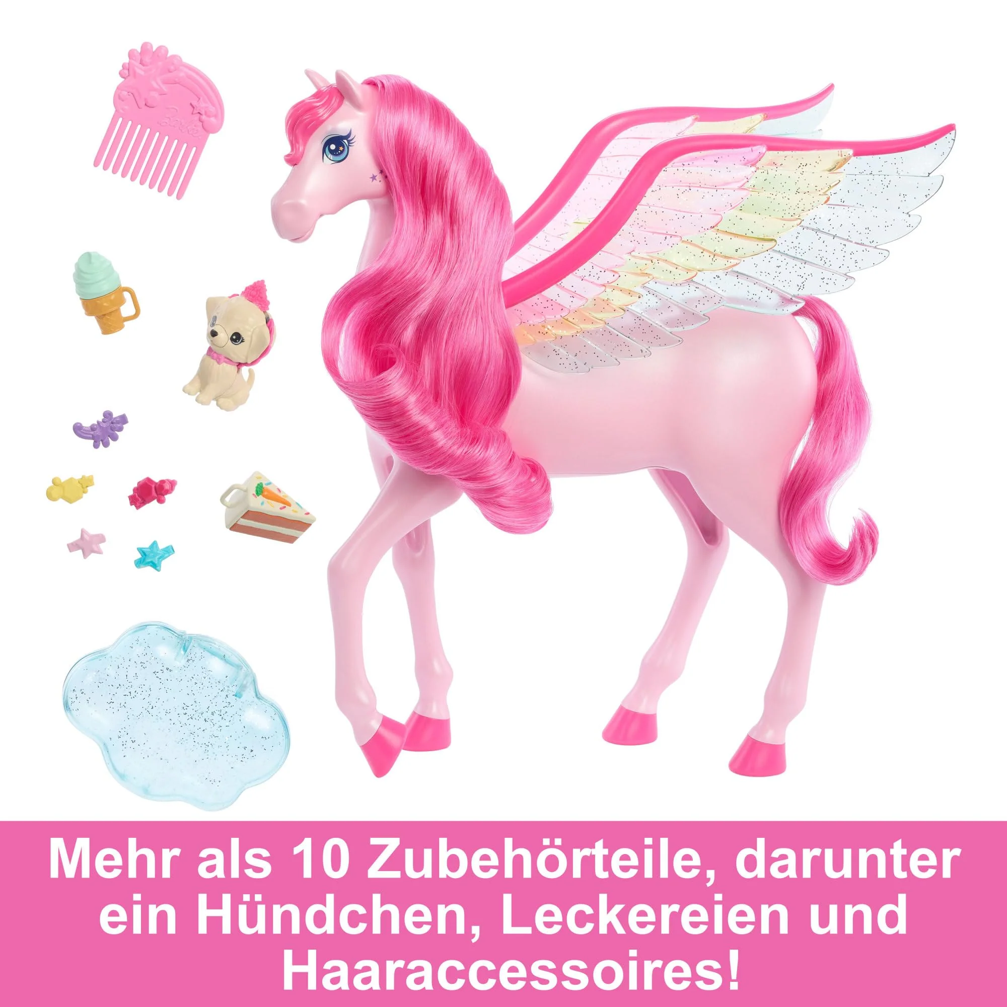 Barbie Ein Verborgener Zauber Pegasus - Interaktives Spielzeug mit Lichtern und Geräuschen, 10 Zubehörteile, Regenbogenflügel, für Kinder ab 3 Jahren, HLC41 - Image 5