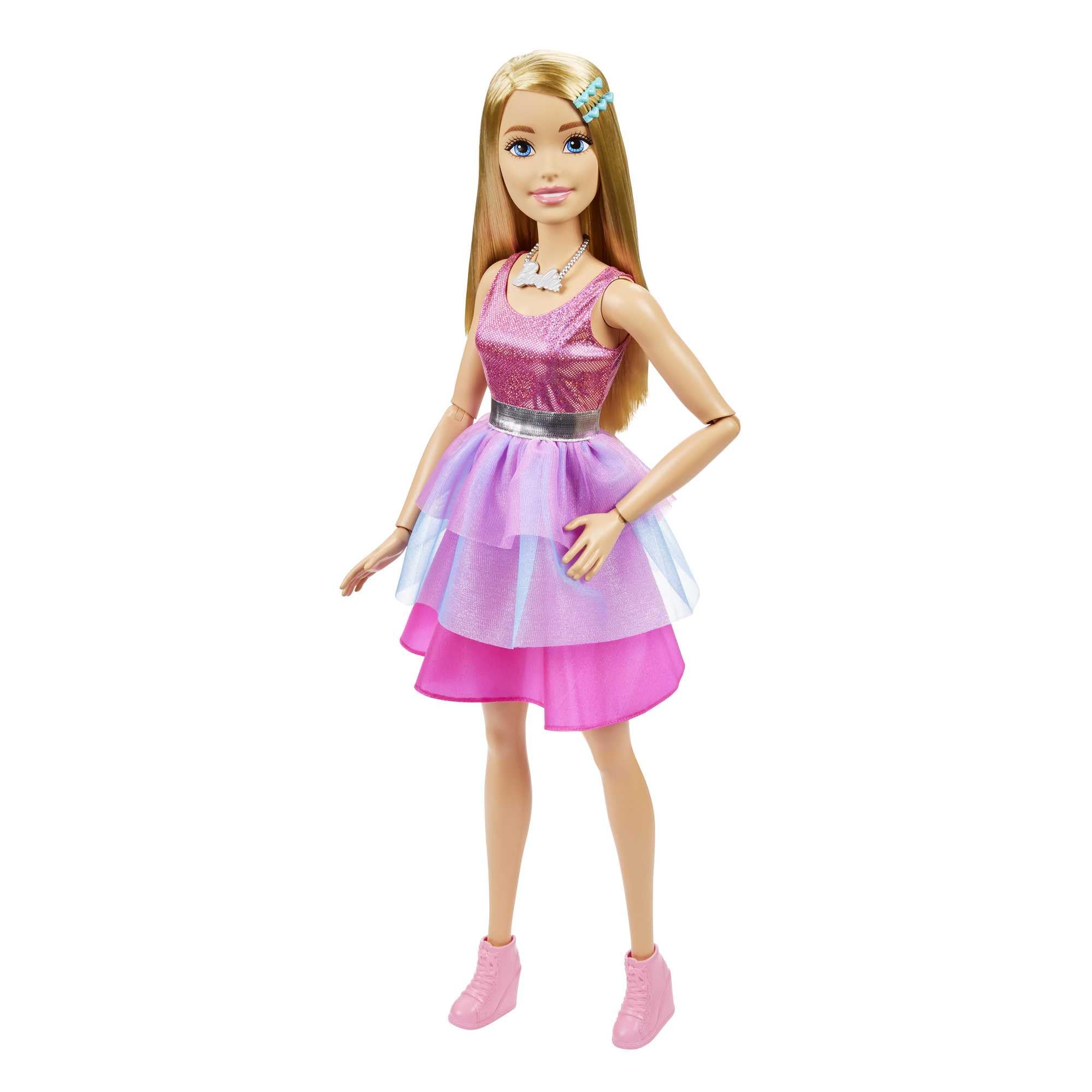Barbie Extragroße Puppe (71 cm) - Pinkes Kleid, Blonde Haare mit Haarspange und Kette, Geschenk für Kinder ab 3 Jahren, HJY02