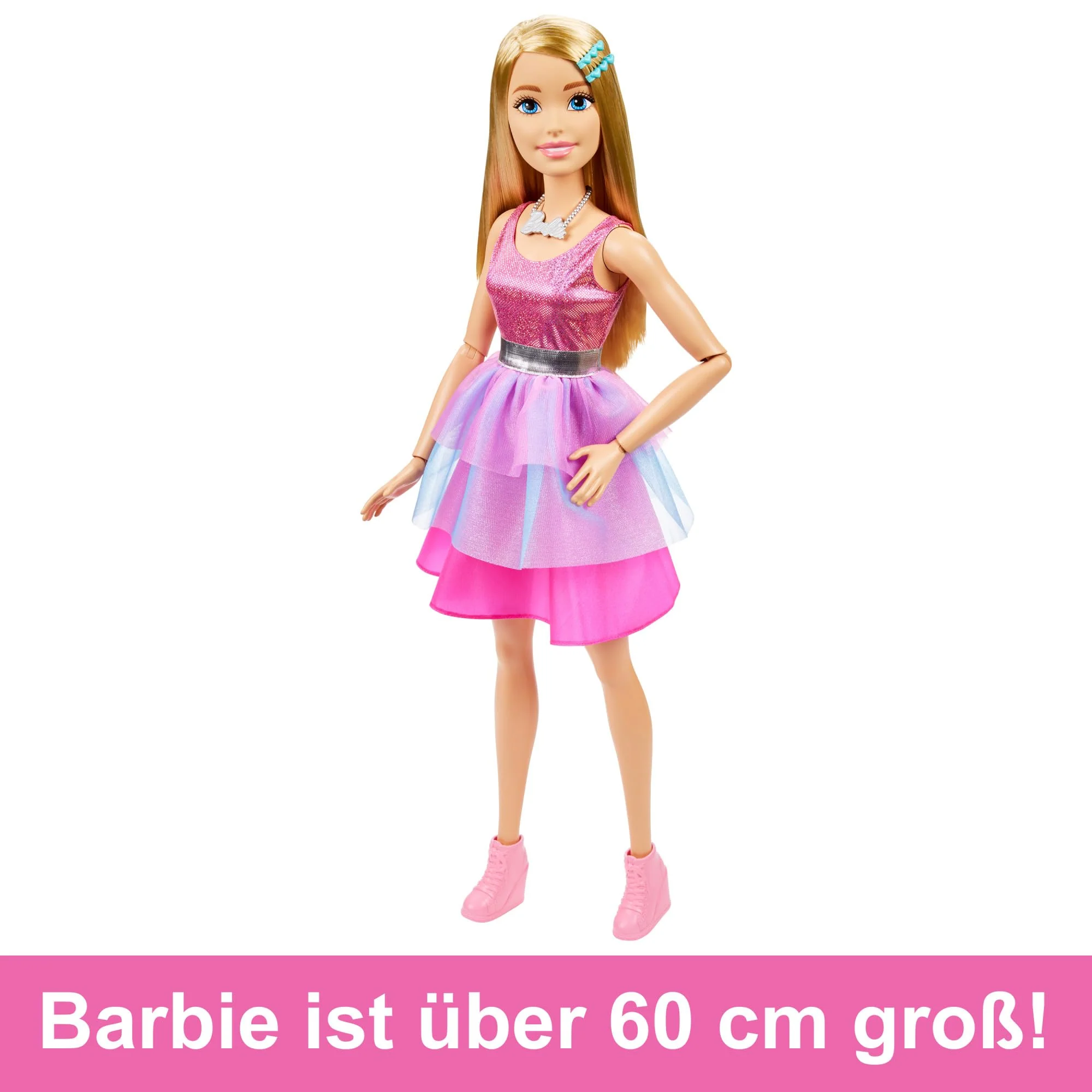 Barbie Extragroße Puppe (71 cm) - Pinkes Kleid, Blonde Haare mit Haarspange und Kette, Geschenk für Kinder ab 3 Jahren, HJY02 - Image 4
