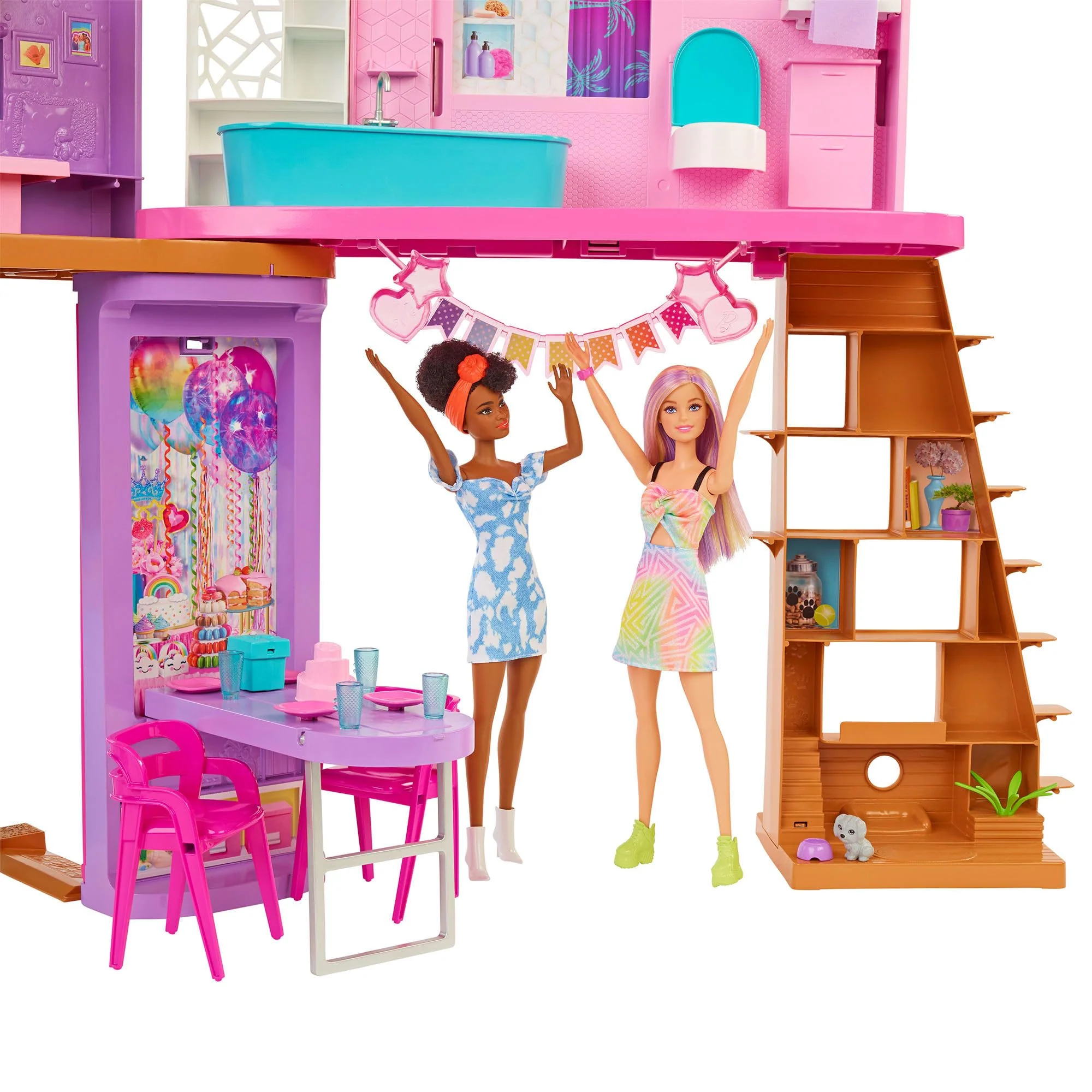 Barbie-Ferienhaus (116 x 77,9 cm), 6 Spielbereiche, komplett eingerichtet Zubehör, Möbeln und Aufzug, klapp- und verstaubar, Puppe, Geschenk für Kinder ab 3 Jahren, HCD50 - Image 4