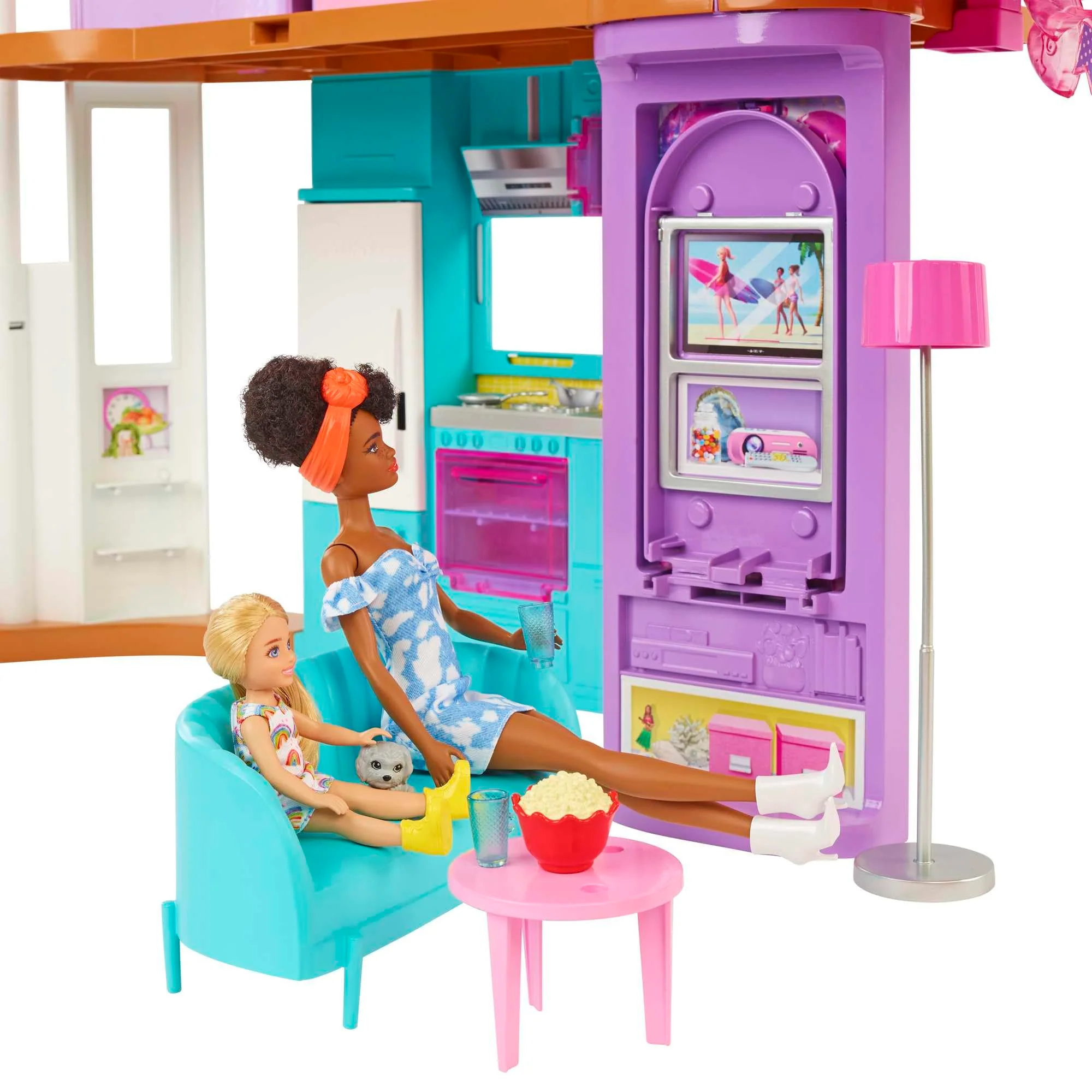 Barbie-Ferienhaus (116 x 77,9 cm), 6 Spielbereiche, komplett eingerichtet Zubehör, Möbeln und Aufzug, klapp- und verstaubar, Puppe, Geschenk für Kinder ab 3 Jahren, HCD50 - Image 5
