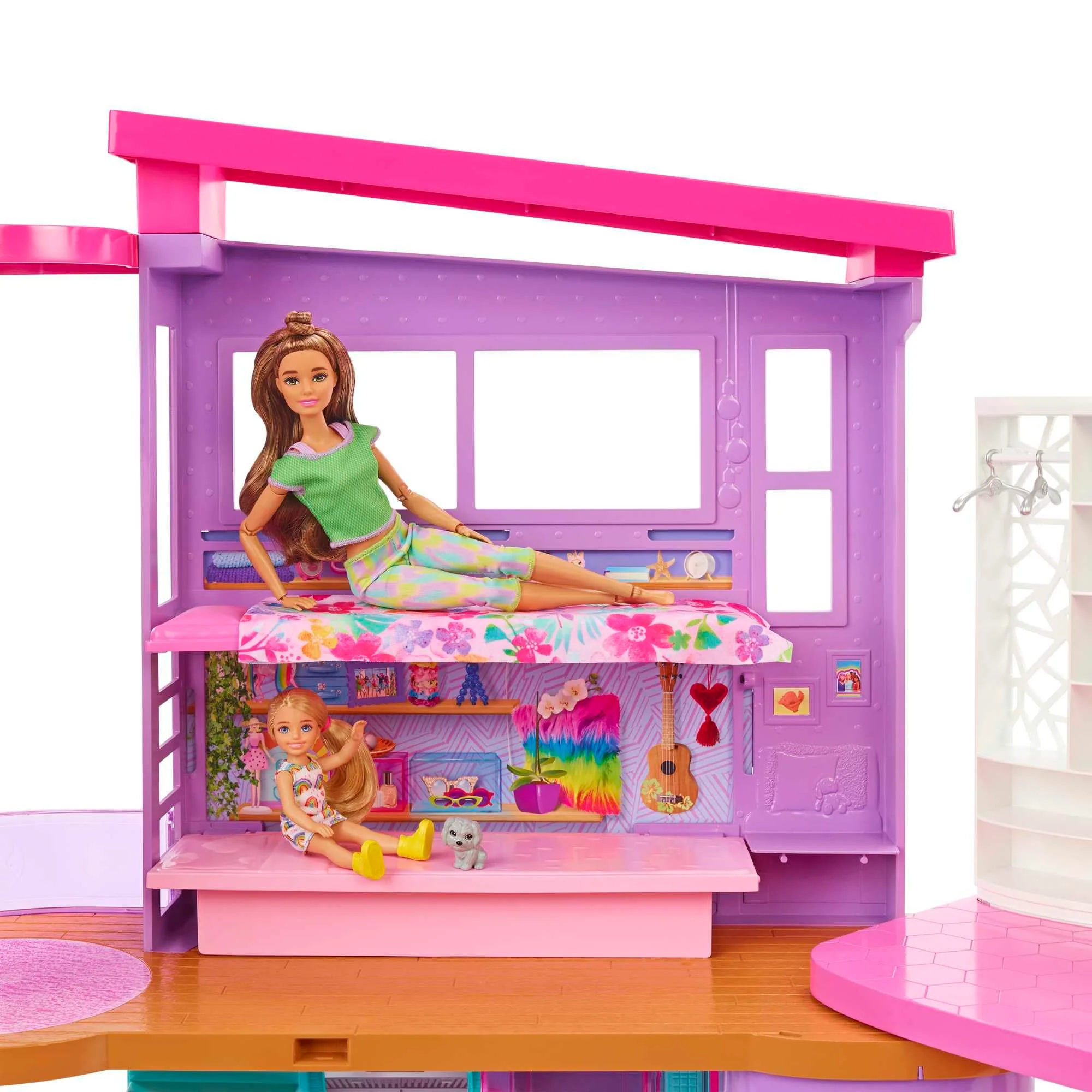 Barbie-Ferienhaus (116 x 77,9 cm), 6 Spielbereiche, komplett eingerichtet Zubehör, Möbeln und Aufzug, klapp- und verstaubar, Puppe, Geschenk für Kinder ab 3 Jahren, HCD50 - Image 6