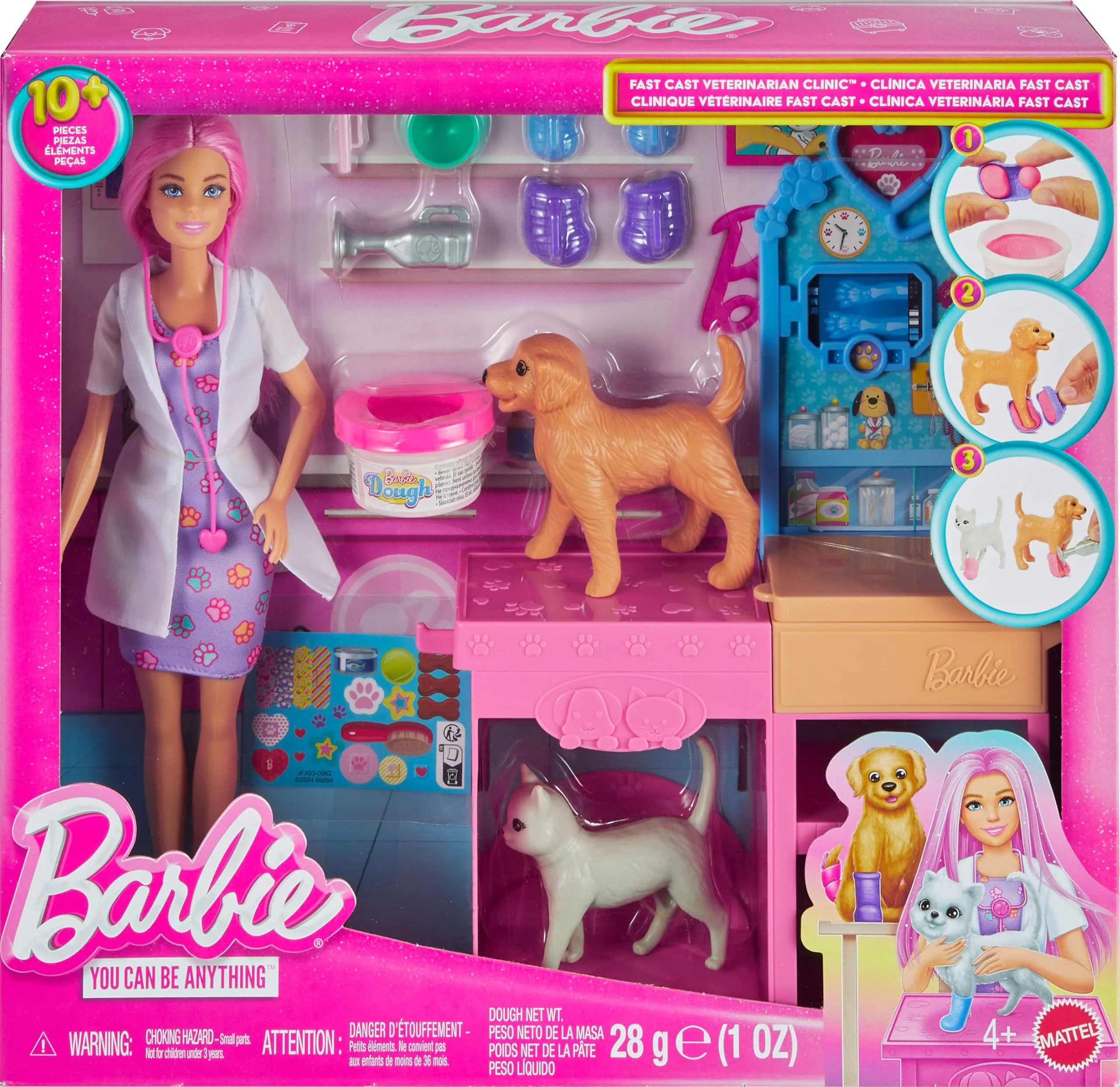 Barbie Gute Besserung“ Tierkrankenstation-Spielset aus Modepuppe mit rosa gefärbten Haaren, Tierarzt-Möbeln und mehr als 10 Zubehörteilen, einschließlich Förmchen und Knete zum Bandagieren, JFX93 - Image 2