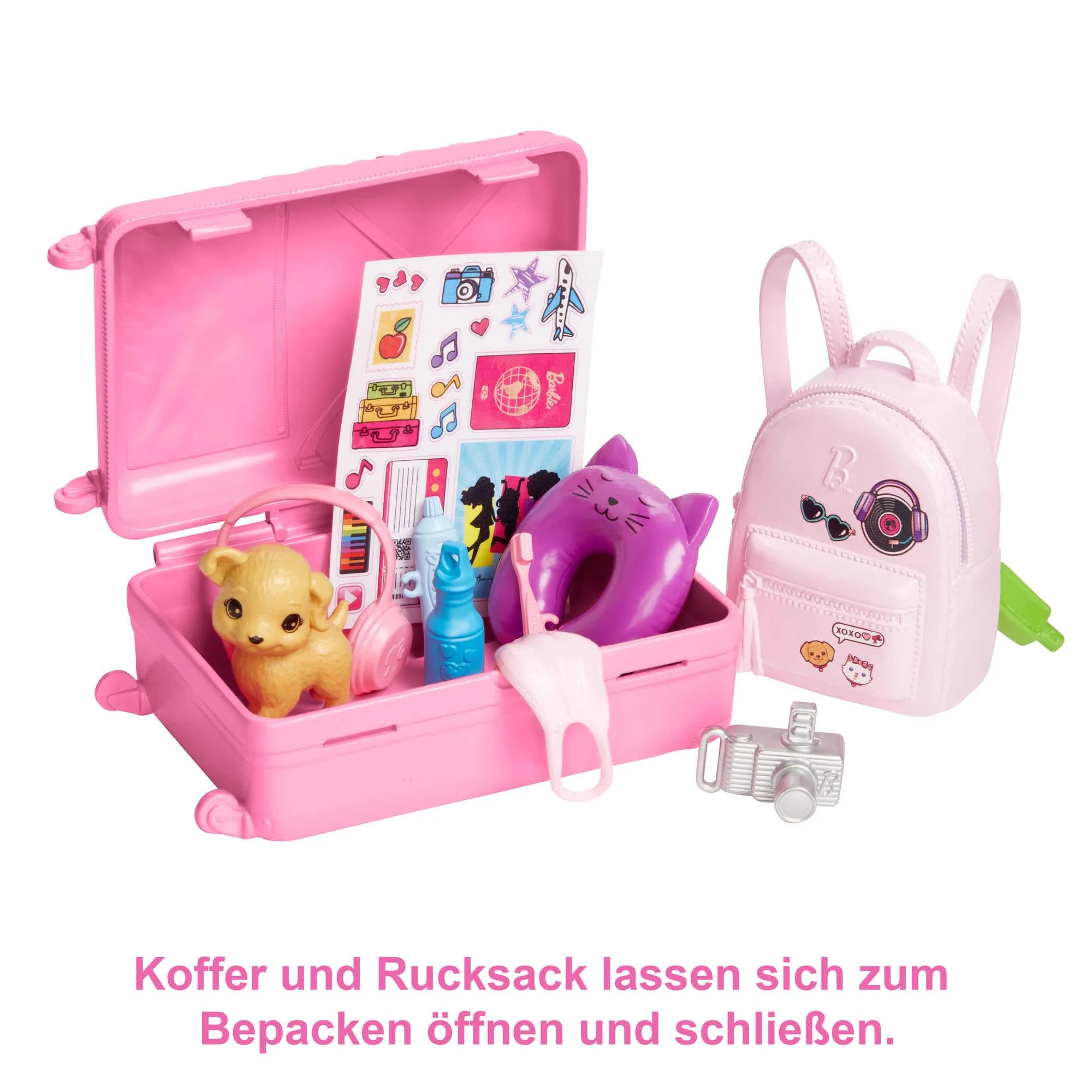 Barbie-Puppe, Reise-Barbie mit blonden Haaren, 10+ Reisezubehör, Aufkleber, Koffer, Welpe, inkl. 1 Puppe, Geschenk für Kinder, Spielzeug ab 3 Jahre,HJY18 - Image 6