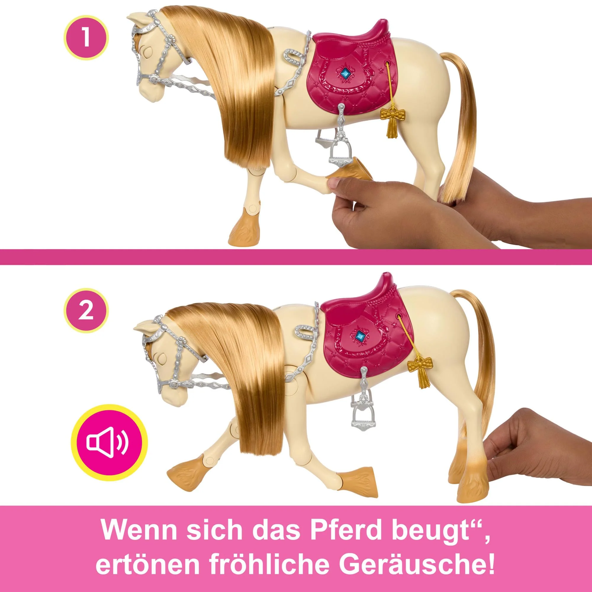 Barbie Spielzeugpferd mit Geräuschen, Musik und Zubehör, inspiriert von Barbie Mysteries: Das geheimnisvolle Pferdeabenteuer“ Pferd kann sich bewegen, tanzen und mit den Augen blinzeln, HXJ42 - Image 5