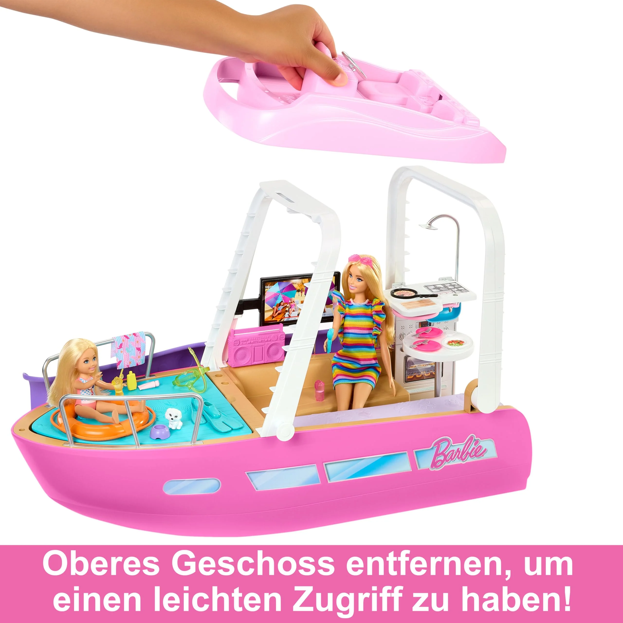 BARBIE Traumboot Spielset - Boot mit Pool und Rutsche, 6 Spielbereiche und über 20 Zubehörteile rund um das Thema Meer, für Kinder ab 3 Jahren, HJV37 - Image 5