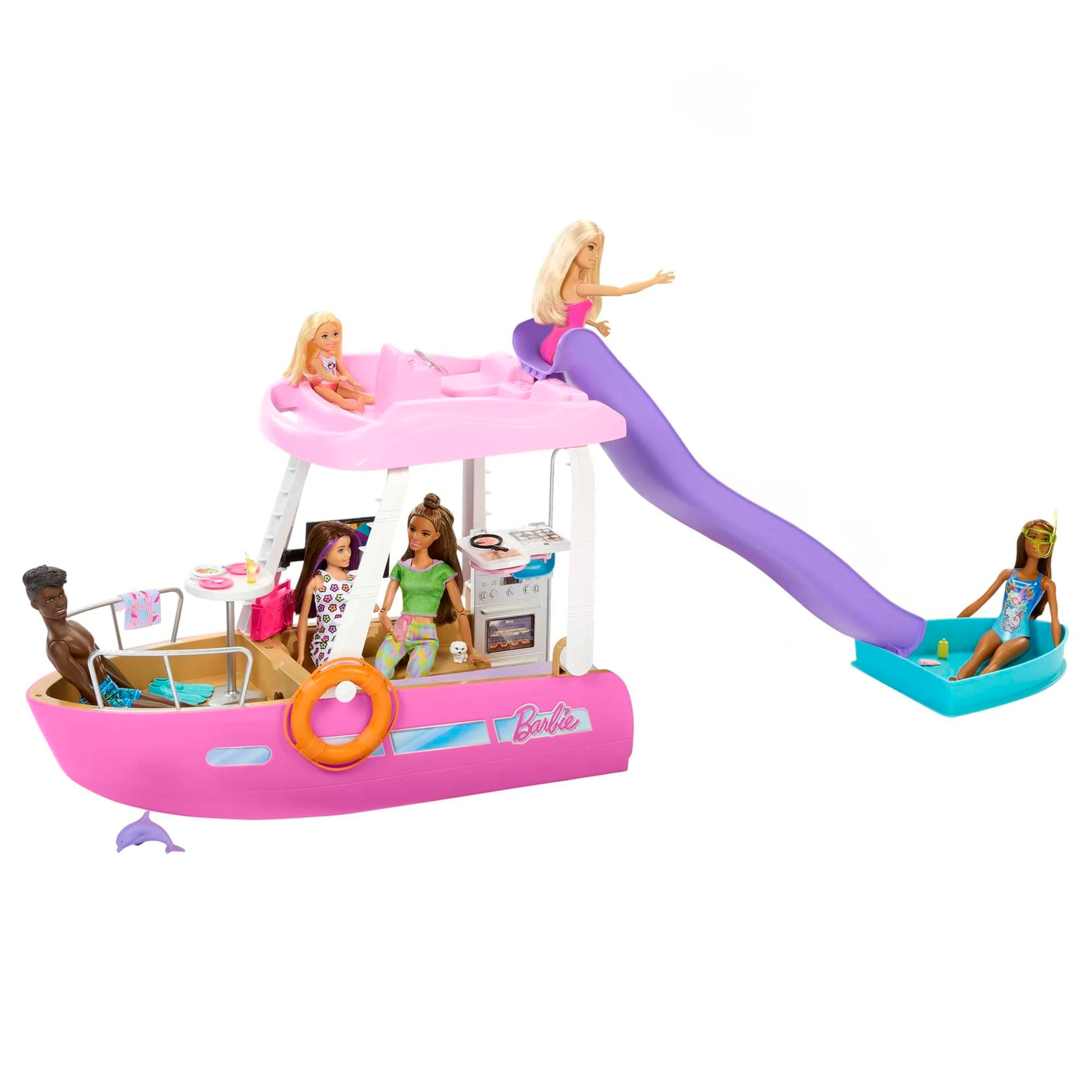 BARBIE Traumboot Spielset - Boot mit Pool und Rutsche, 6 Spielbereiche und über 20 Zubehörteile rund um das Thema Meer, für Kinder ab 3 Jahren, HJV37 - Image 6