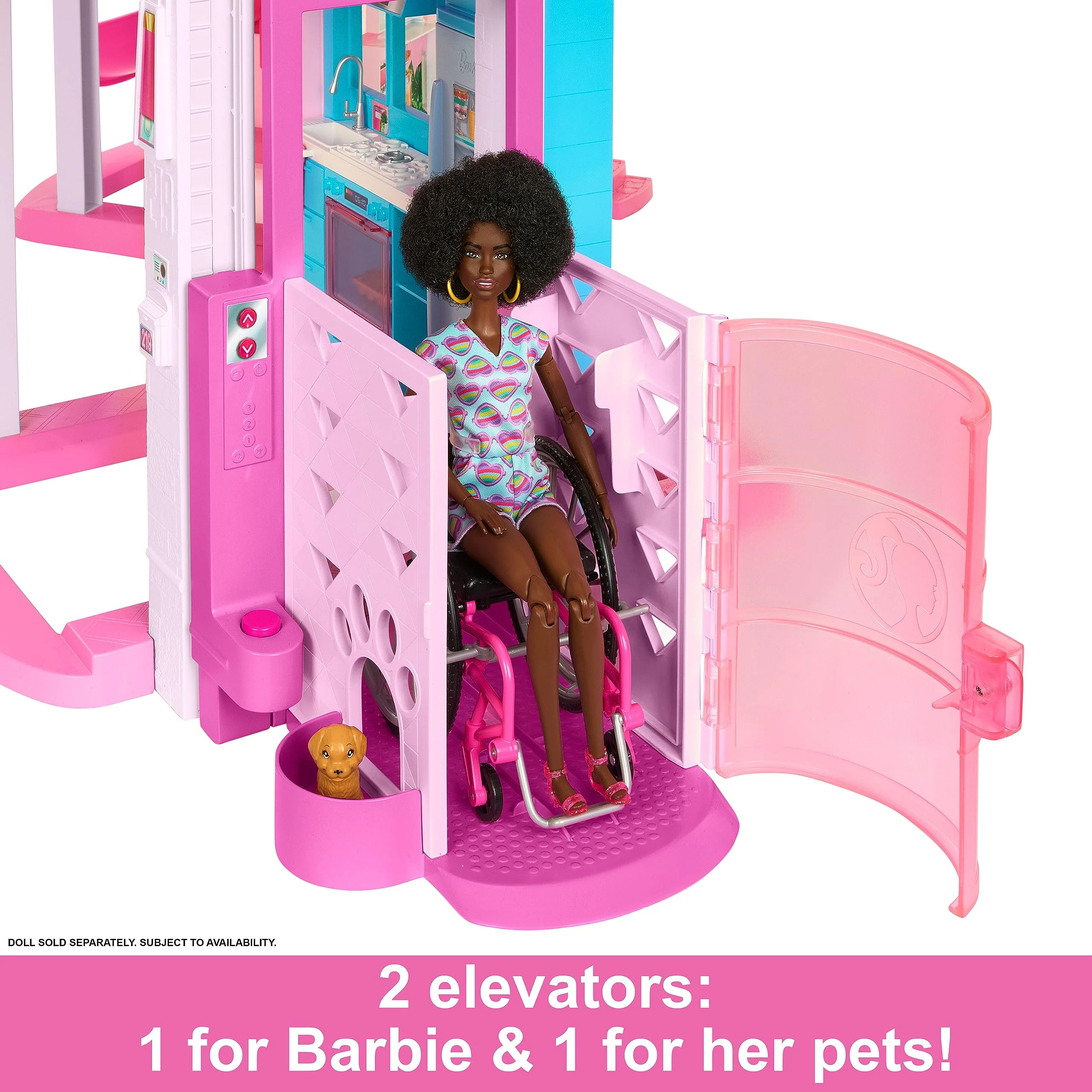 Barbie Traumvilla, 3-stöckiges Barbie-Haus mit 10 Spielbereichen inklusive Pool, Rutsche, Aufzug, 75 Puppen-Accessoires, Spielzeug-Welpe, Spielzeug für Kinder ab 3 Jahre, HMX10 - Image 3