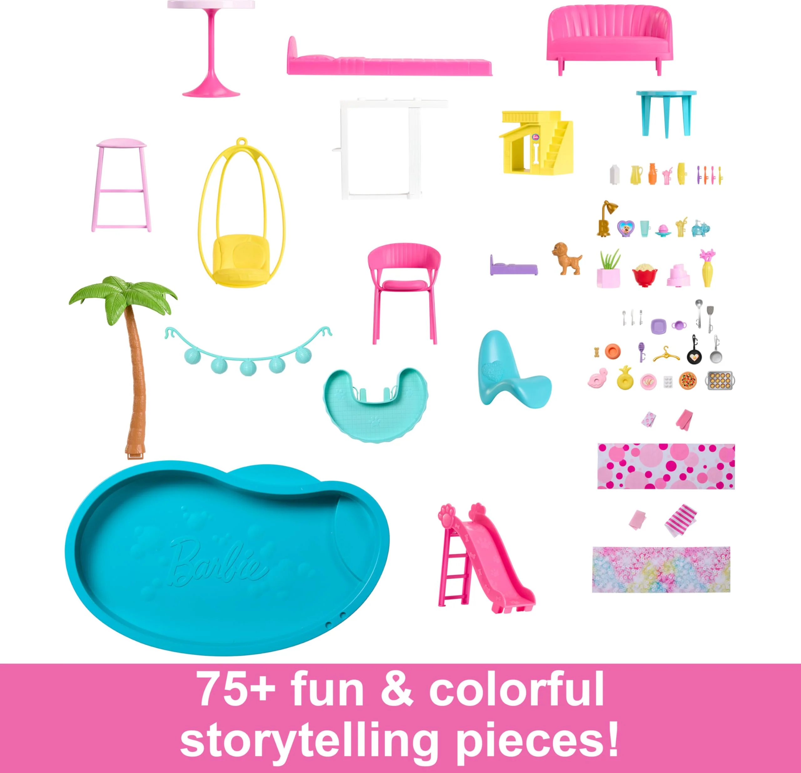 Barbie Traumvilla, 3-stöckiges Barbie-Haus mit 10 Spielbereichen inklusive Pool, Rutsche, Aufzug, 75 Puppen-Accessoires, Spielzeug-Welpe, Spielzeug für Kinder ab 3 Jahre, HMX10 - Image 5