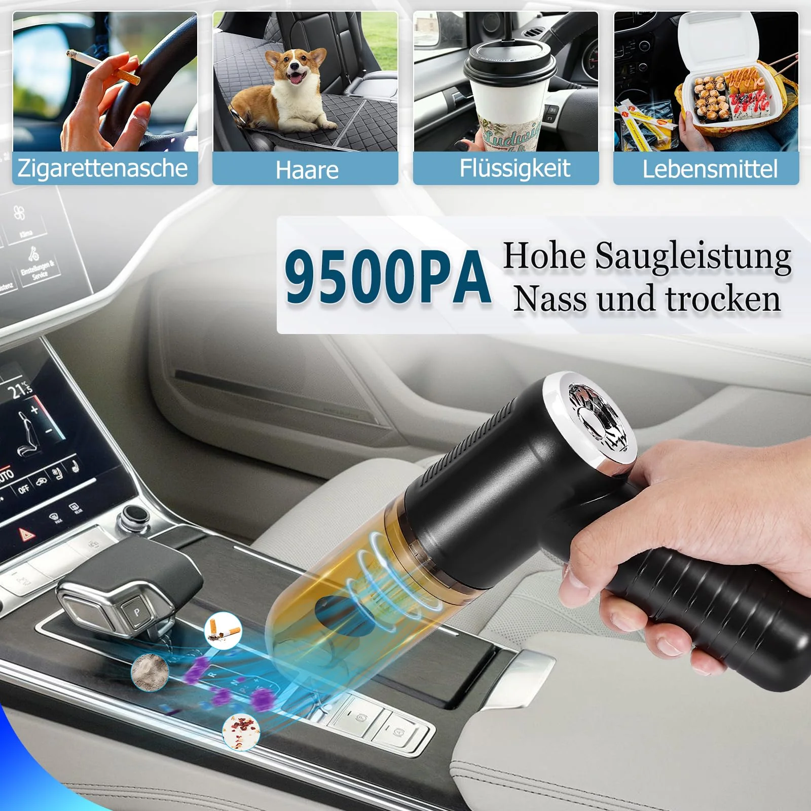 Barley Direct Handstaubsauger Akku 9500pa Handstaubsauger Kabellos Mini Autostaubsauger USB Aufladbar Nass & Trocken Handsauger Handstaubsauger für Auto Tierhaare Haus Auto - Image 2