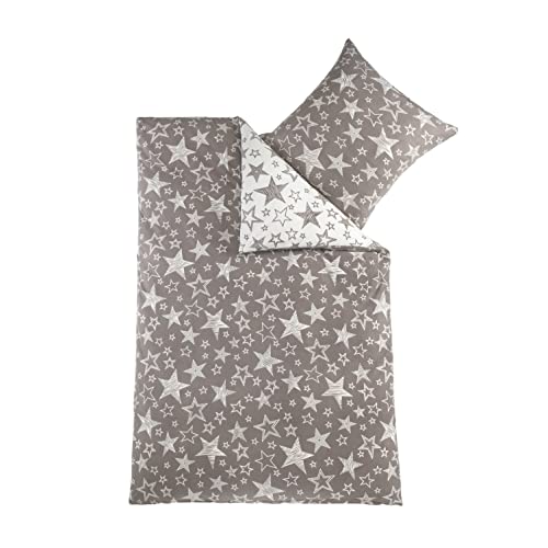 BaSaTex 135x200 Microfaser Flausch Bettwäsche Sterne grau Weiss Taupe Fleece Thermofleece 4tlg.Set - Image 10