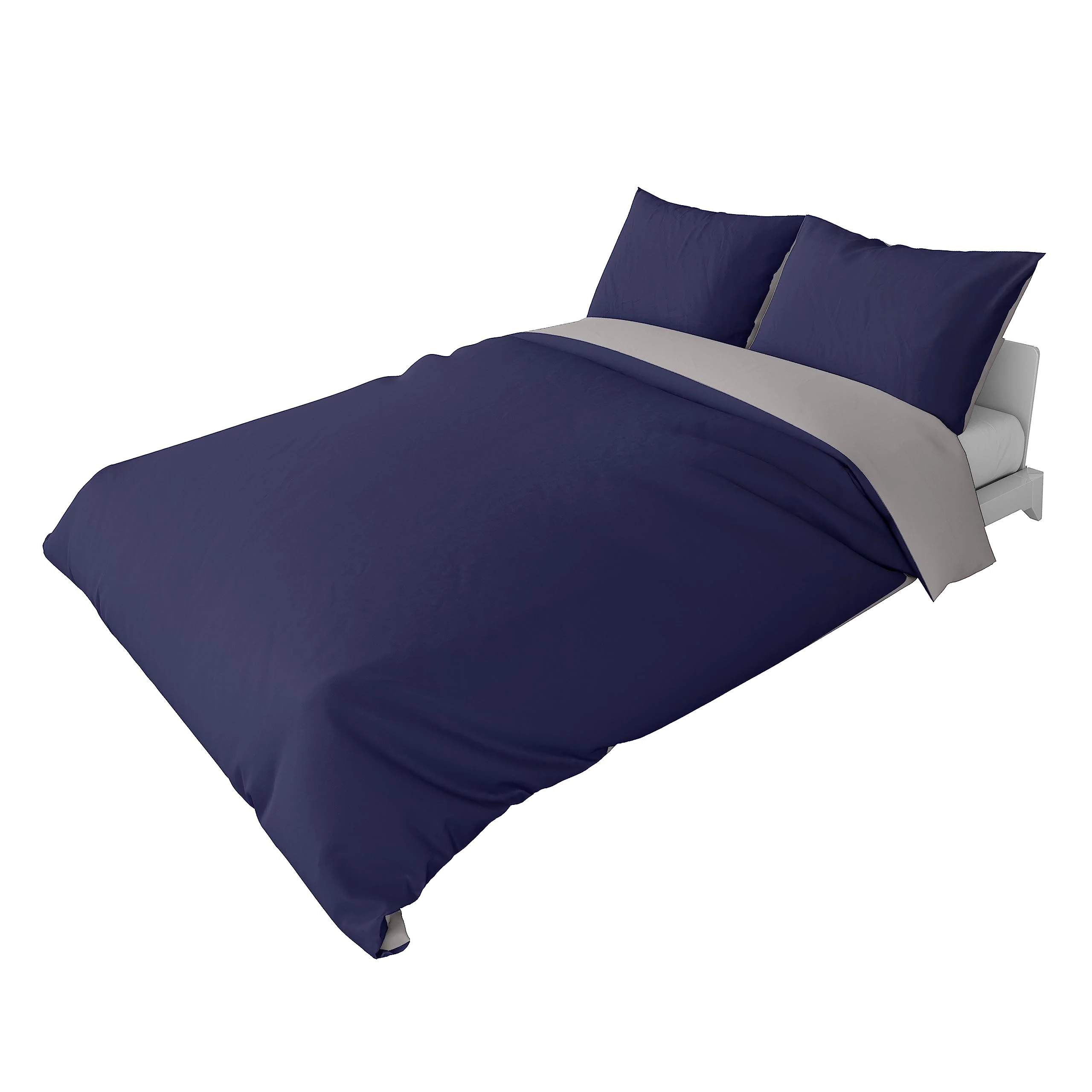 BaSaTex Bio Renforcé Bettwäsche und Kissenbezug | 100% Bio-Baumwolle | Reißverschluss | 135x200 + 80x80 cm |Uni Navy/Silber - Image 2
