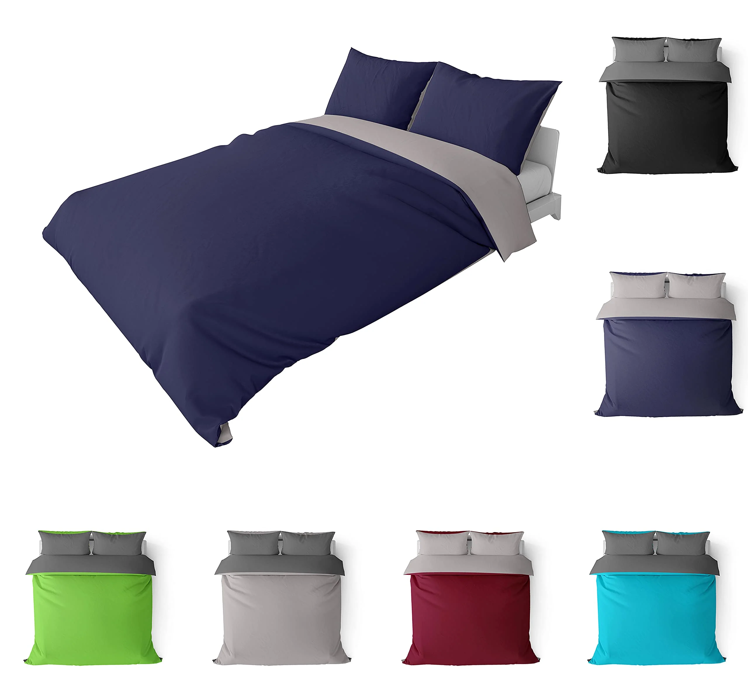 BaSaTex Bio Renforcé Bettwäsche und Kissenbezug | 100% Bio-Baumwolle | Reißverschluss | 135x200 + 80x80 cm |Uni Navy/Silber - Image 3