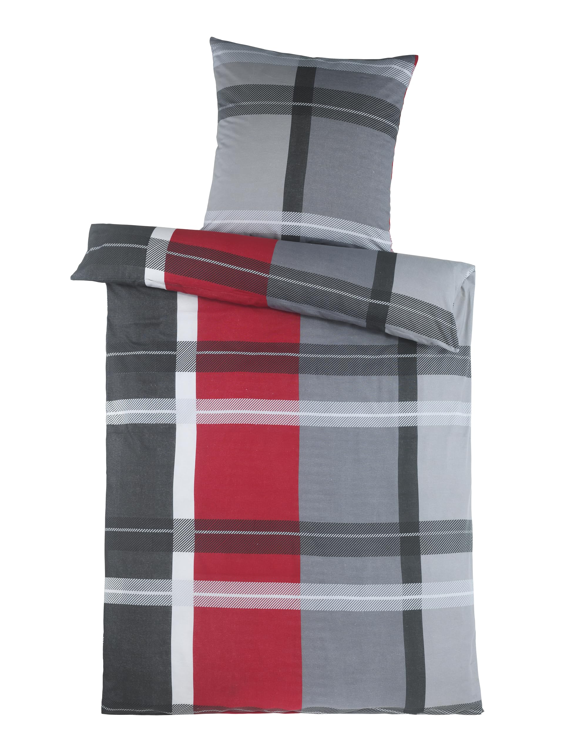 BaSaTex Feinbiber Winter Bettwäsche warme und kuschelige Bettgarnitur und Kissenbezug 135x200 + 80x80 cm | 100% Baumwolle | Thomas - Anthrazit Rot - Image 3