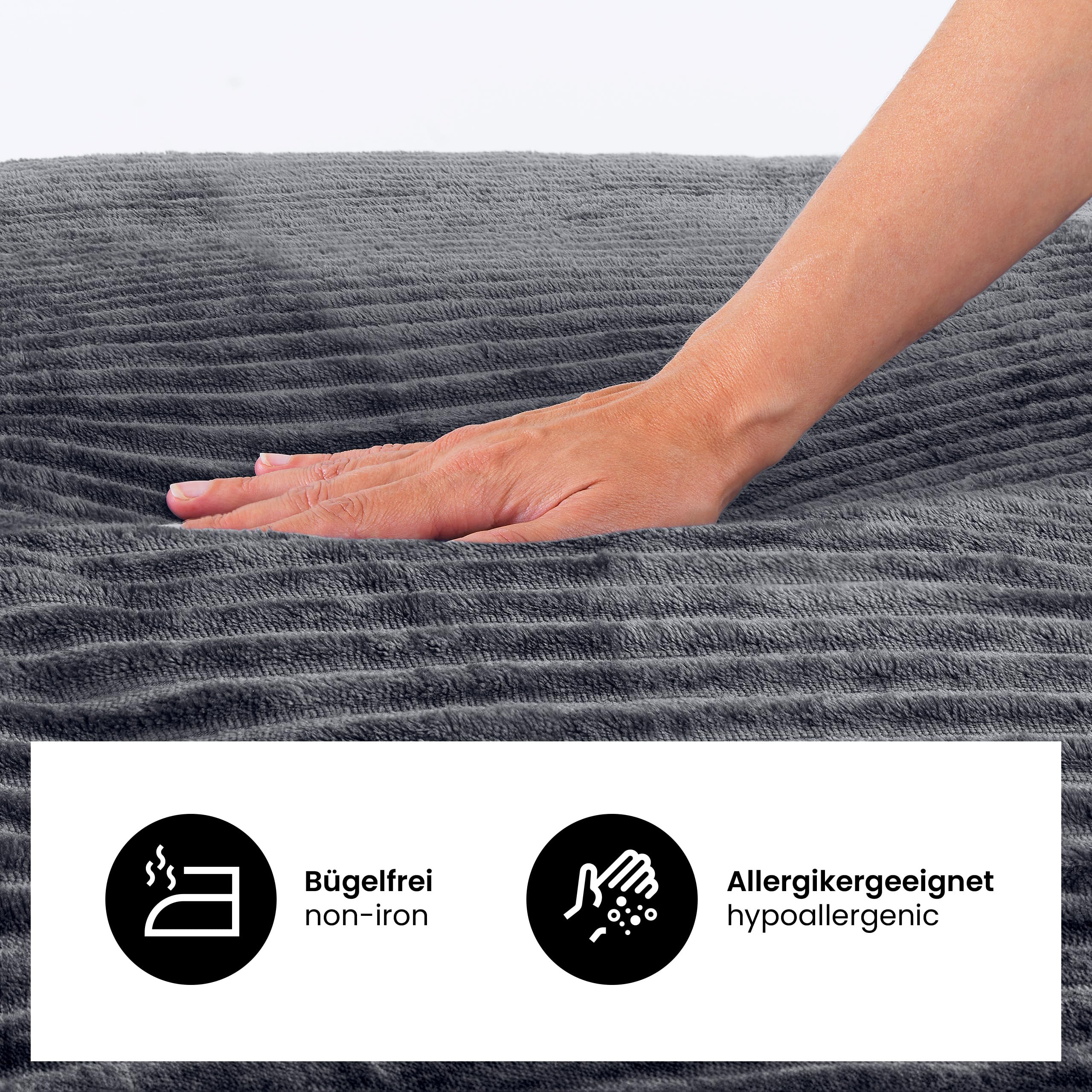 BaSaTex Winter Plüsch Bettwäsche Set | 155x220 cm Deckenbezug + 80x80 cm Kissenbezug | Cashmere-Touch Coral Fleece,Rip-Cord“ | Reißverschluss | Anthrazit - Image 2