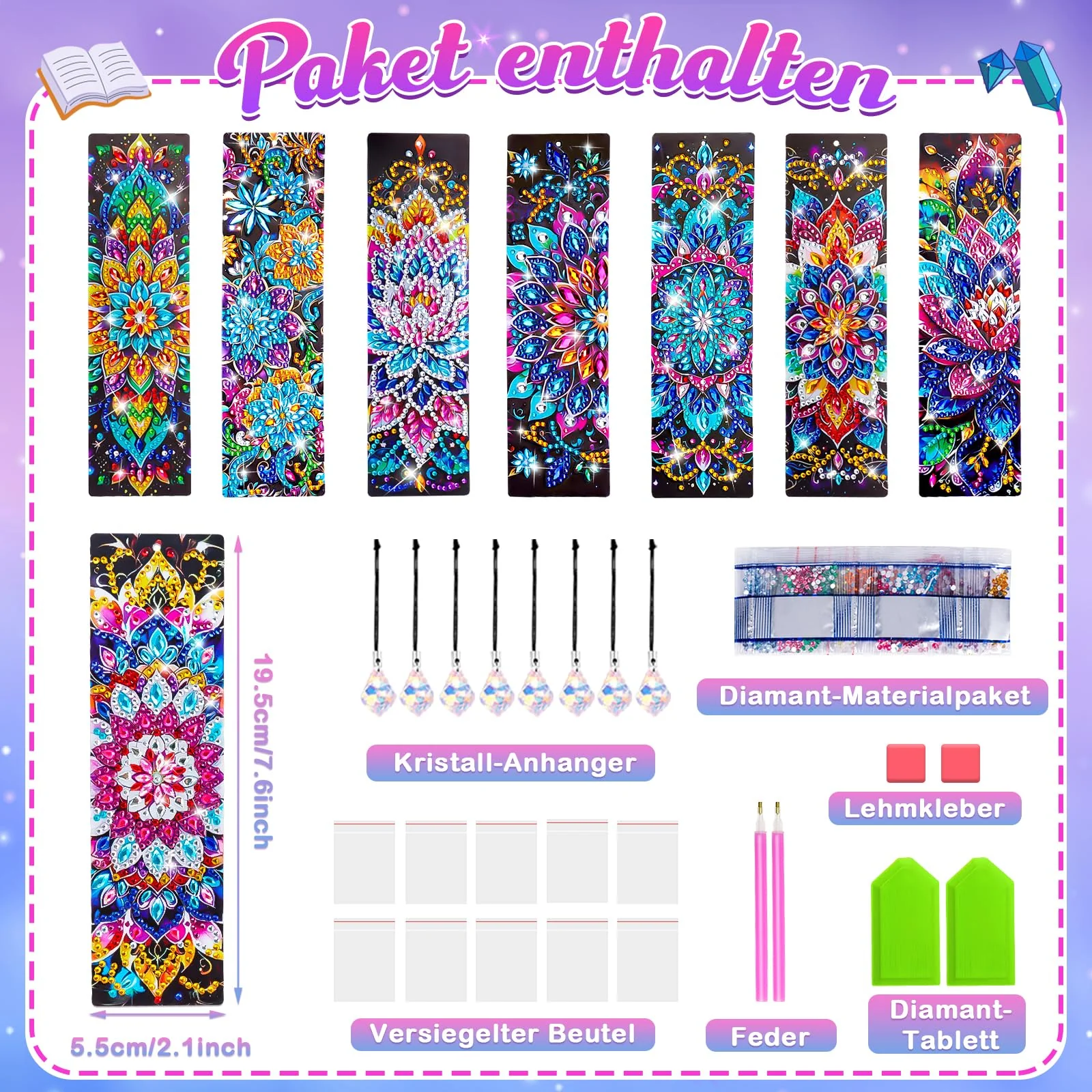 Basteln Mädchen 6 7 8 9 10 Jahre: Diamond Painting Kinder Lesezeichen Bastelset Kinder ab 6 Jahre Geschenke für Mädchen 7-8-10-9-11-12 Jahre Geschenkideen Kindergeburtstag Spielzeug ab 5-12 Jahre - Image 2