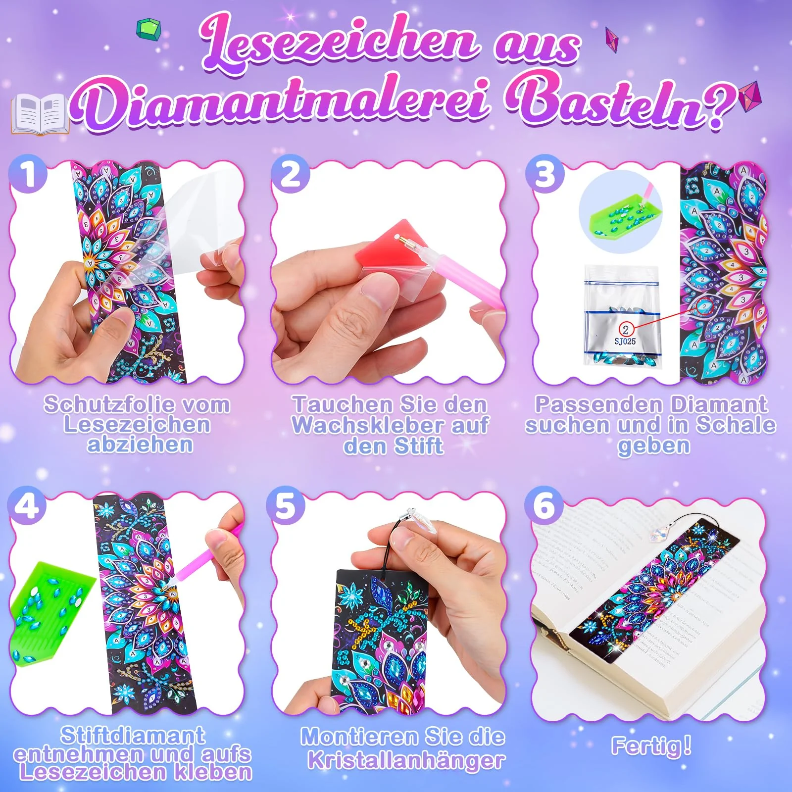 Basteln Mädchen 6 7 8 9 10 Jahre: Diamond Painting Kinder Lesezeichen Bastelset Kinder ab 6 Jahre Geschenke für Mädchen 7-8-10-9-11-12 Jahre Geschenkideen Kindergeburtstag Spielzeug ab 5-12 Jahre - Image 5