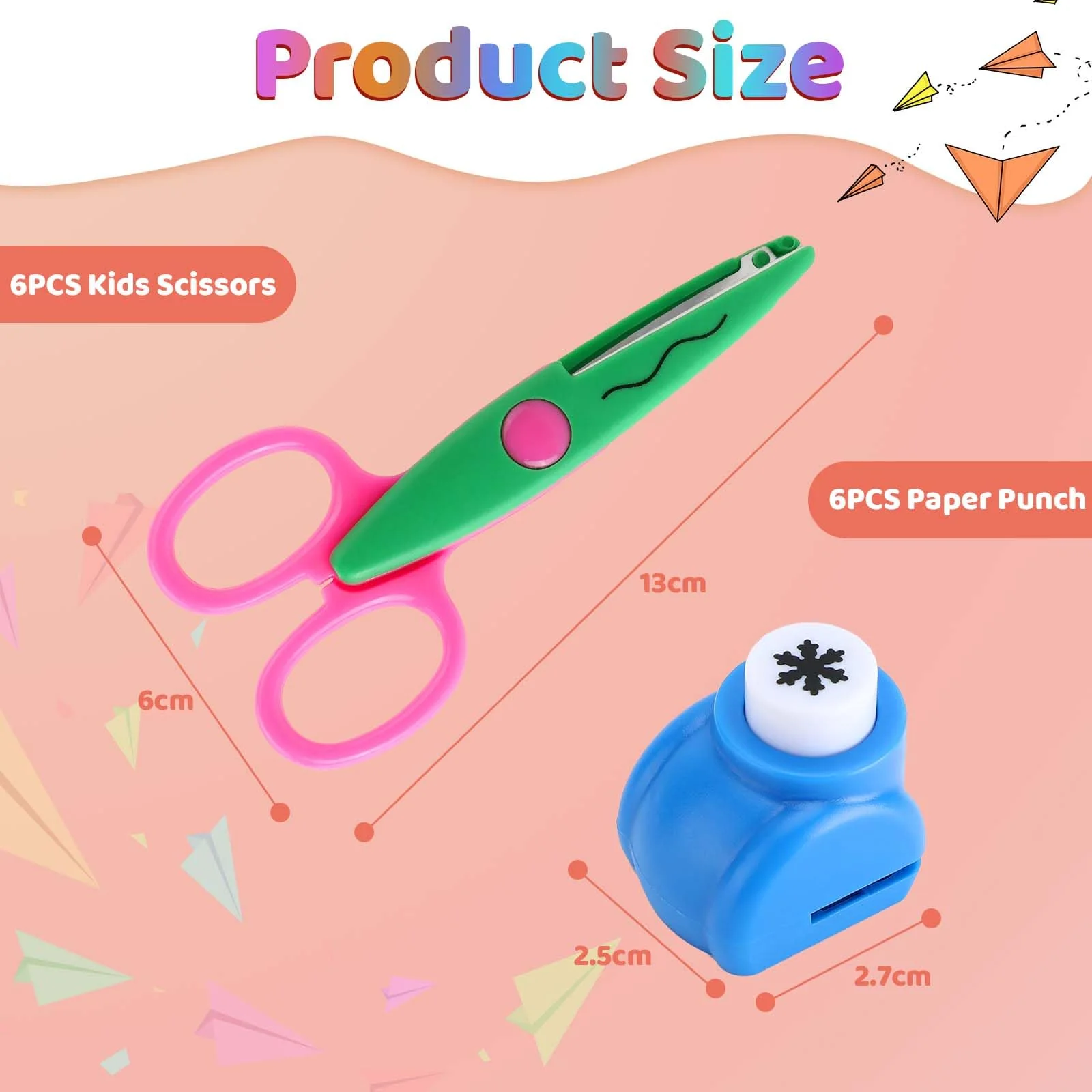 Bastelschere Kinder, 6er Set Kinderschere mit 6 Stück Papierstanzer, 6 Verschiedene Schnittform, Papierschere Set für Kinder Kindergarten Anfängerschere DIY Handwerk - Image 4