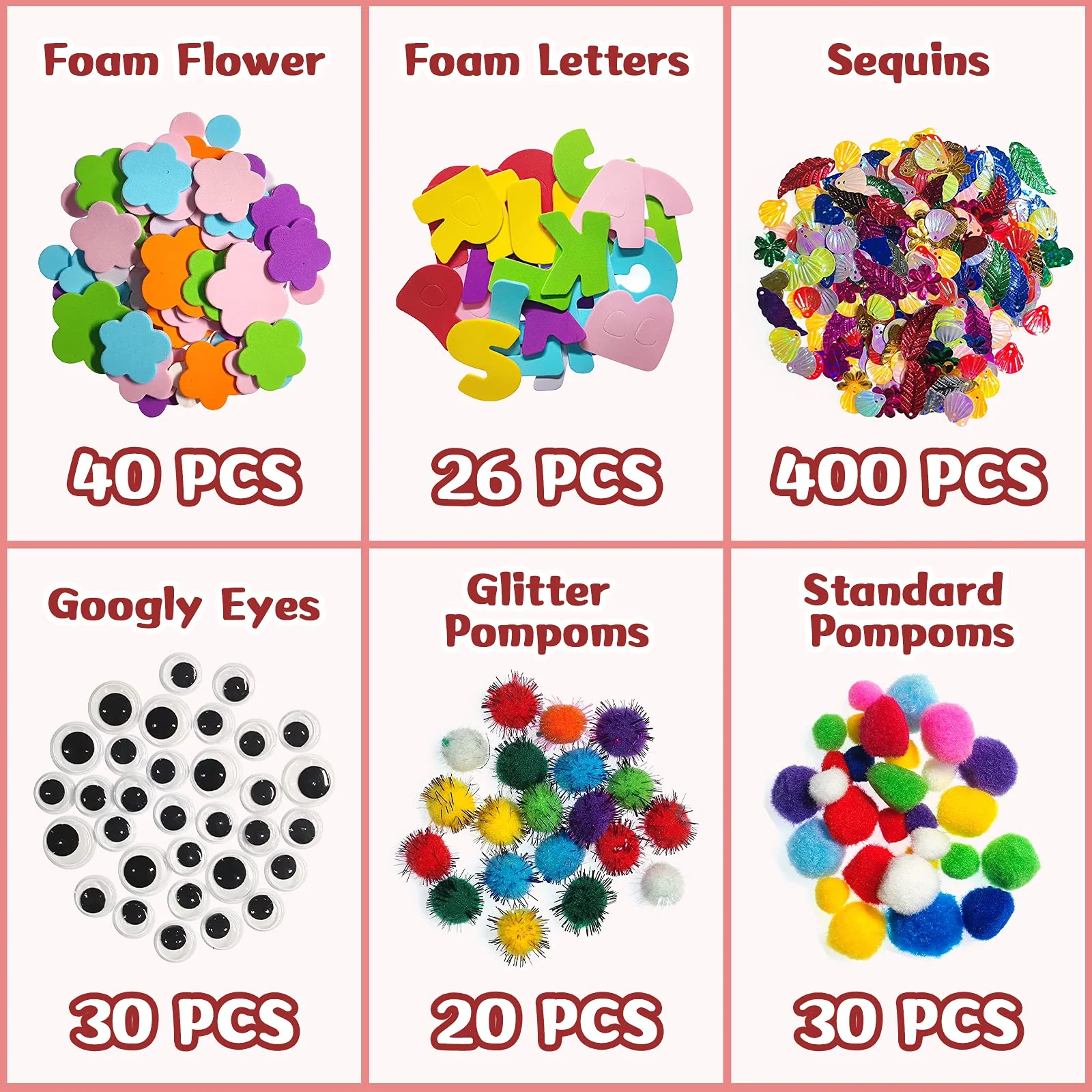 Bastelset Kinder, 1300+PCS DIY Basteln Bastelkoffer, Bastelzubehör Bastelmaterial Scrapbooking, Pfeifenreiniger, Pompons, Federn, Perlen, Wackelaugen, Pailletten Bastelbedarf für Kleinkinder - Image 6