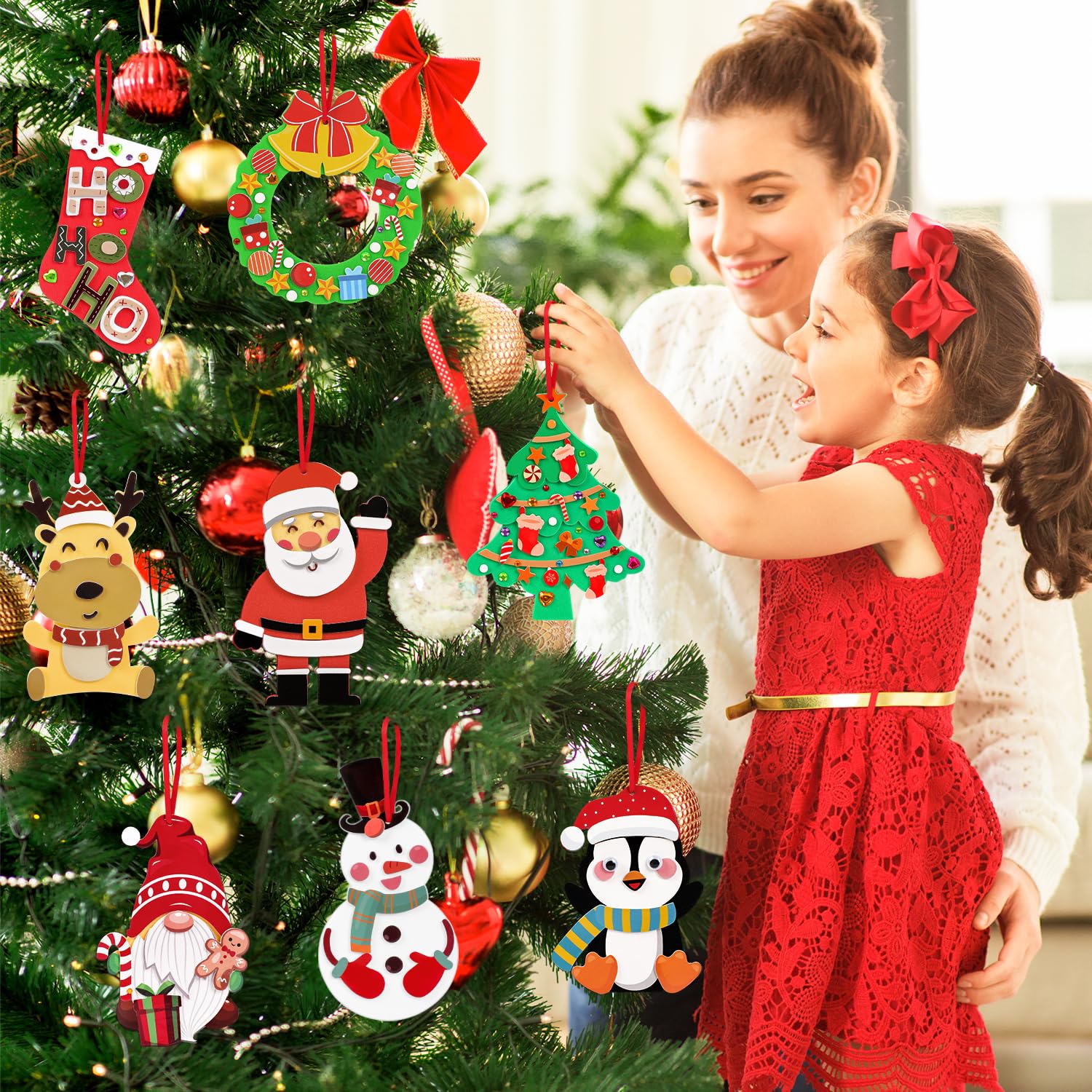 Bastelset Weihnachten,8 Stück Weihnachtsbasteln Kinder,Moosgummi Basteln Weihnachten Kinder,DIY Weihnachtsbastelset,Mix&Match Bastelset Winter für ab 3 jahre Jungen Mädchen Neujahr Christbaumschmuck - Image 3