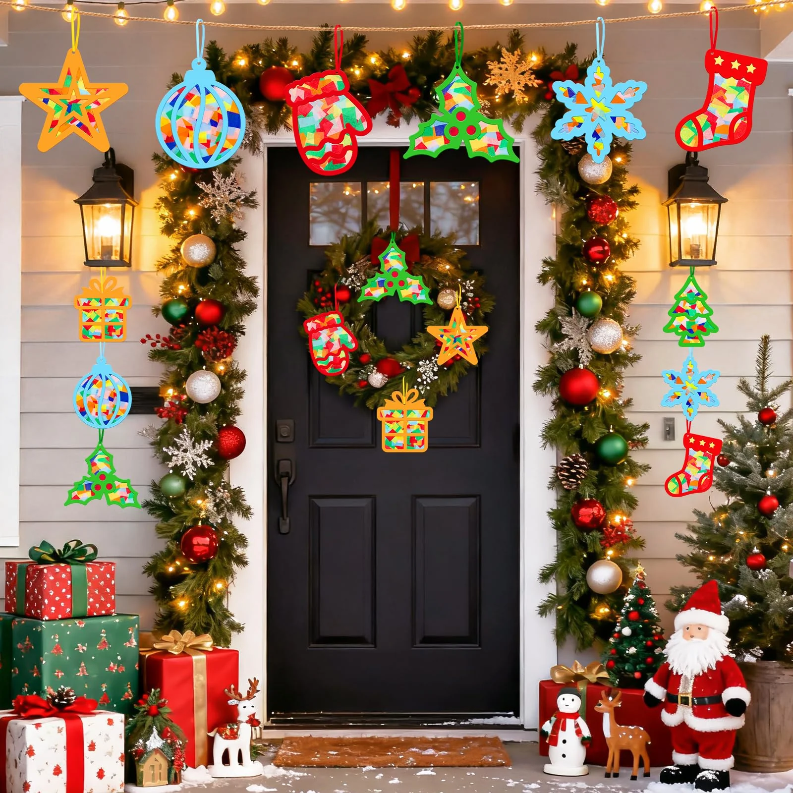 Bastelset Weihnachten Kinder,24 Stück Weihnachtsdeko,Winter Bastelset Sterne,DIY Weihnachts Fensterbilder Kinder,Fensterdeko Basteln Schneeflocke Weihnachtskugel Weihnachtsbaum,Party Neujahr Geschenk - Image 5