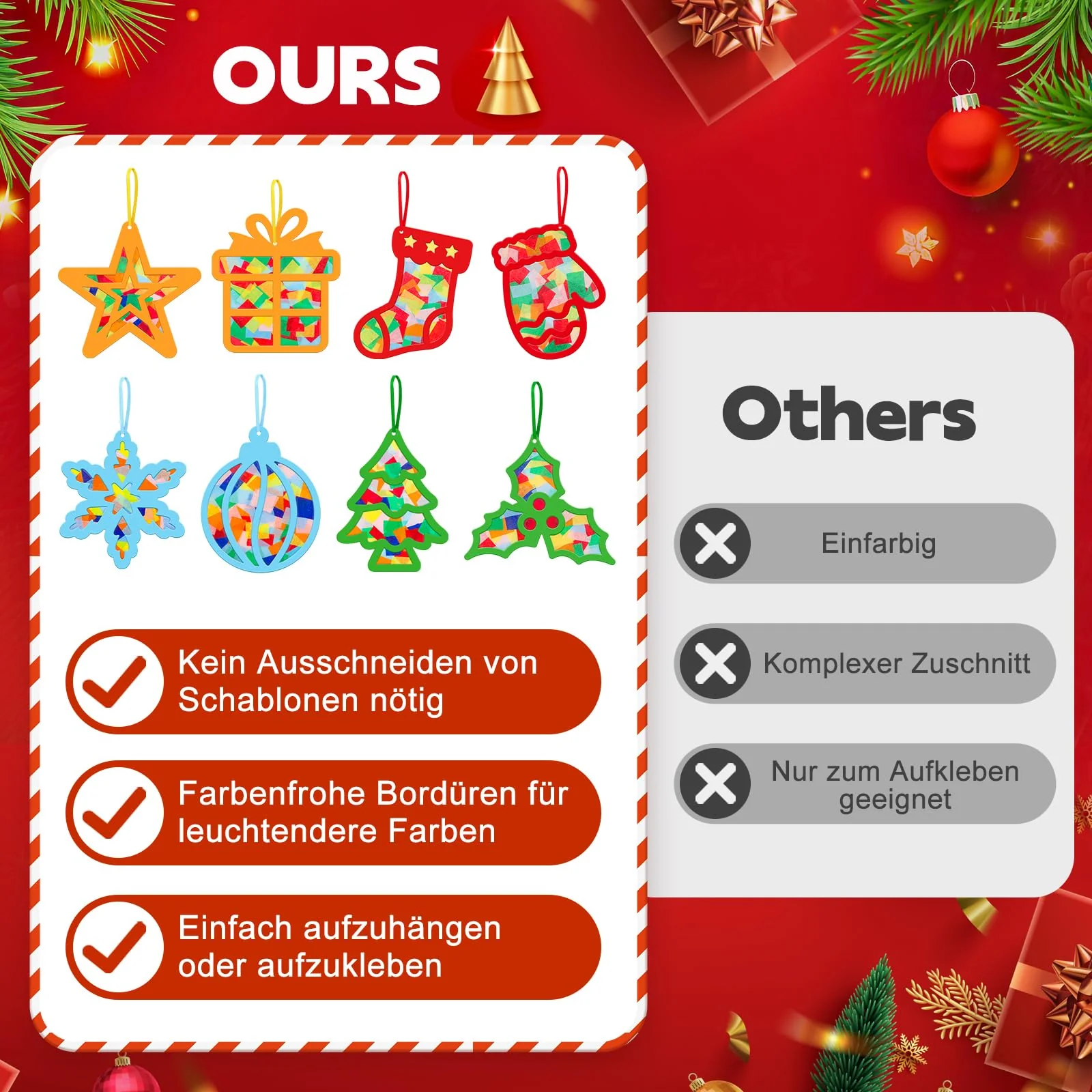 Bastelset Weihnachten Kinder,24 Stück Weihnachtsdeko,Winter Bastelset Sterne,DIY Weihnachts Fensterbilder Kinder,Fensterdeko Basteln Schneeflocke Weihnachtskugel Weihnachtsbaum,Party Neujahr Geschenk - Image 7