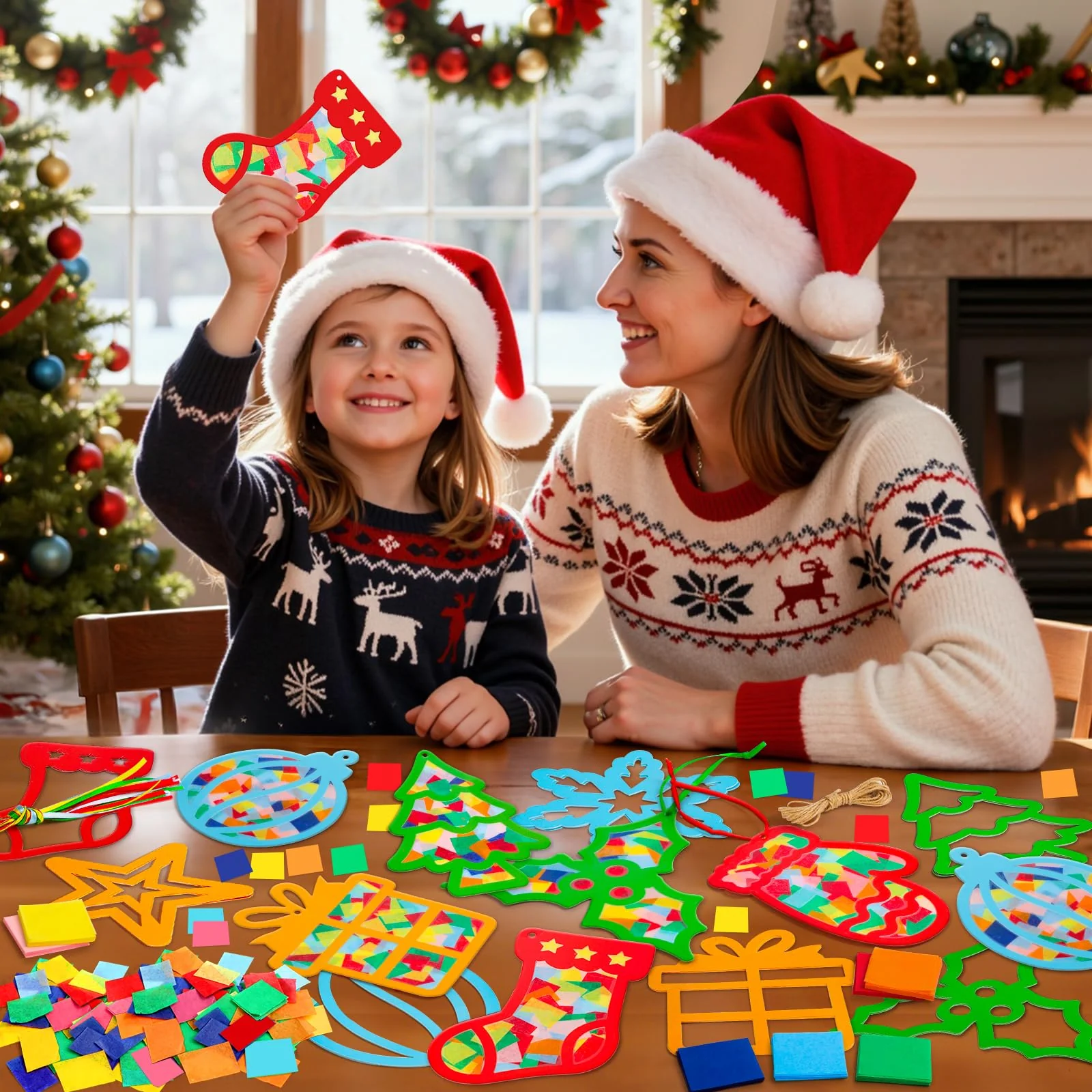 Bastelset Weihnachten Kinder,24 Stück Weihnachtsdeko,Winter Bastelset Sterne,DIY Weihnachts Fensterbilder Kinder,Fensterdeko Basteln Schneeflocke Weihnachtskugel Weihnachtsbaum,Party Neujahr Geschenk - Image 8