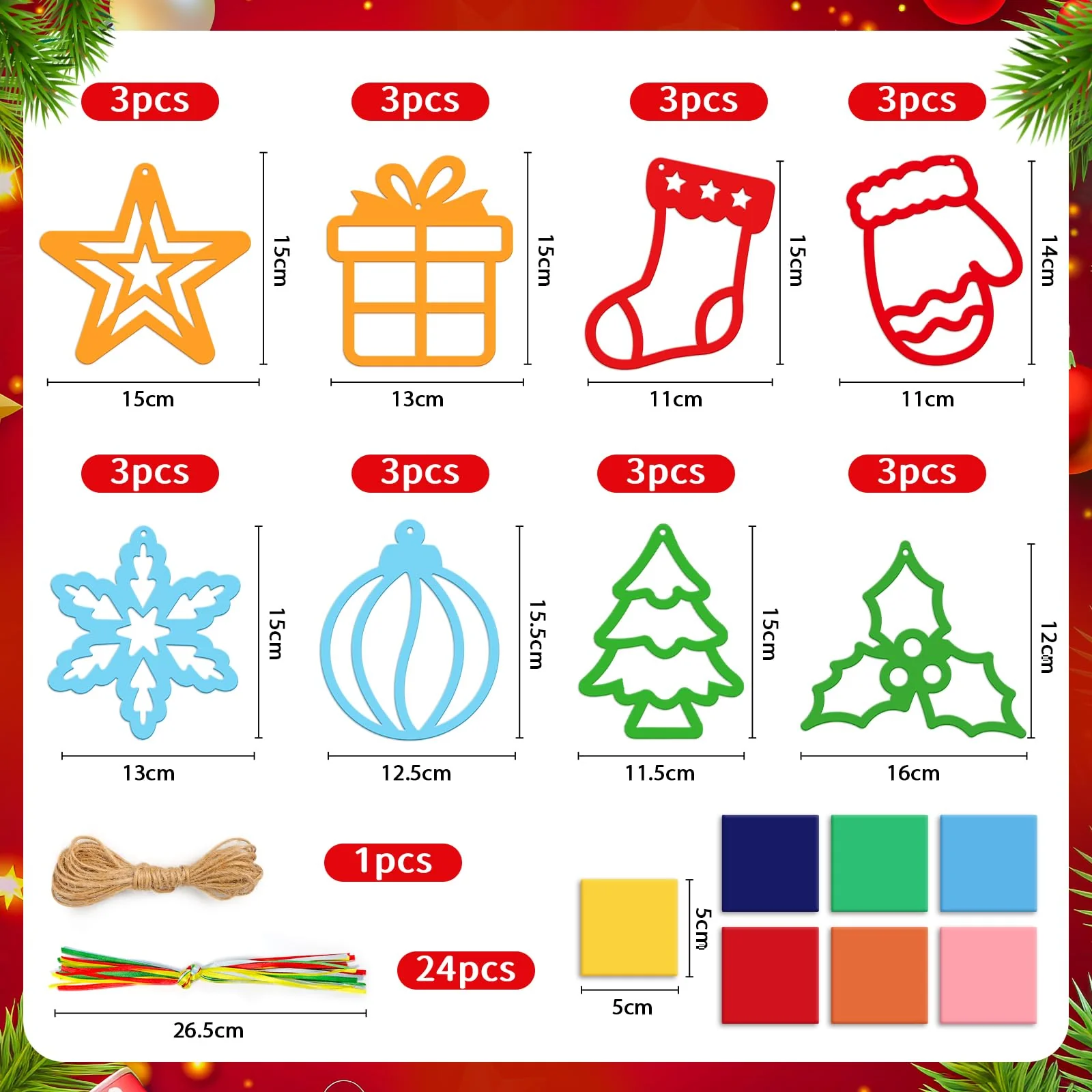Bastelset Weihnachten Kinder,24 Stück Weihnachtsdeko,Winter Bastelset Sterne,DIY Weihnachts Fensterbilder Kinder,Fensterdeko Basteln Schneeflocke Weihnachtskugel Weihnachtsbaum,Party Neujahr Geschenk - Image 9