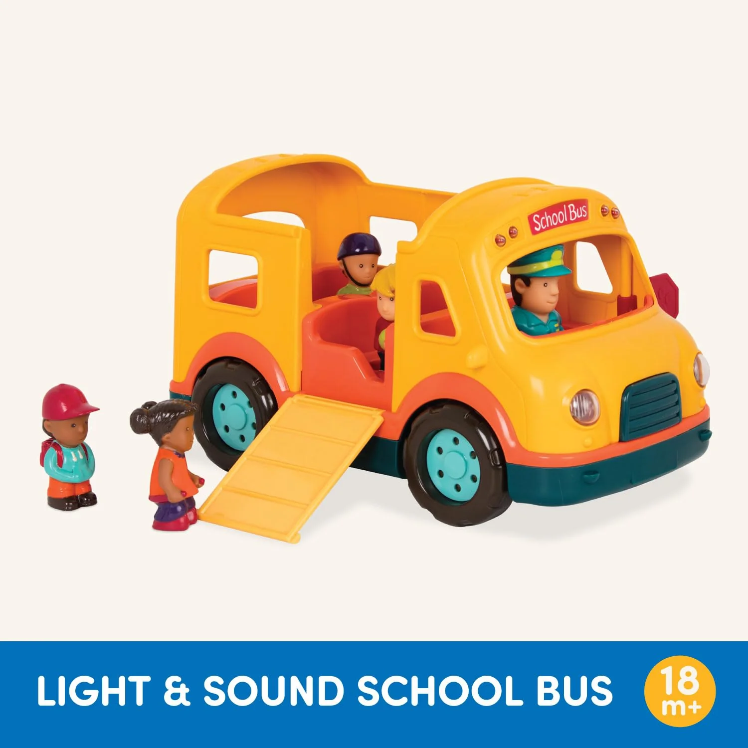 Battat – Licht & Geräusche Schulbus – Gelber leuchtender Schulbus – 5 Spielzeugfiguren – Realistische Geräusche – Klappbares Stoppschild – 18 Monate + - Image 4