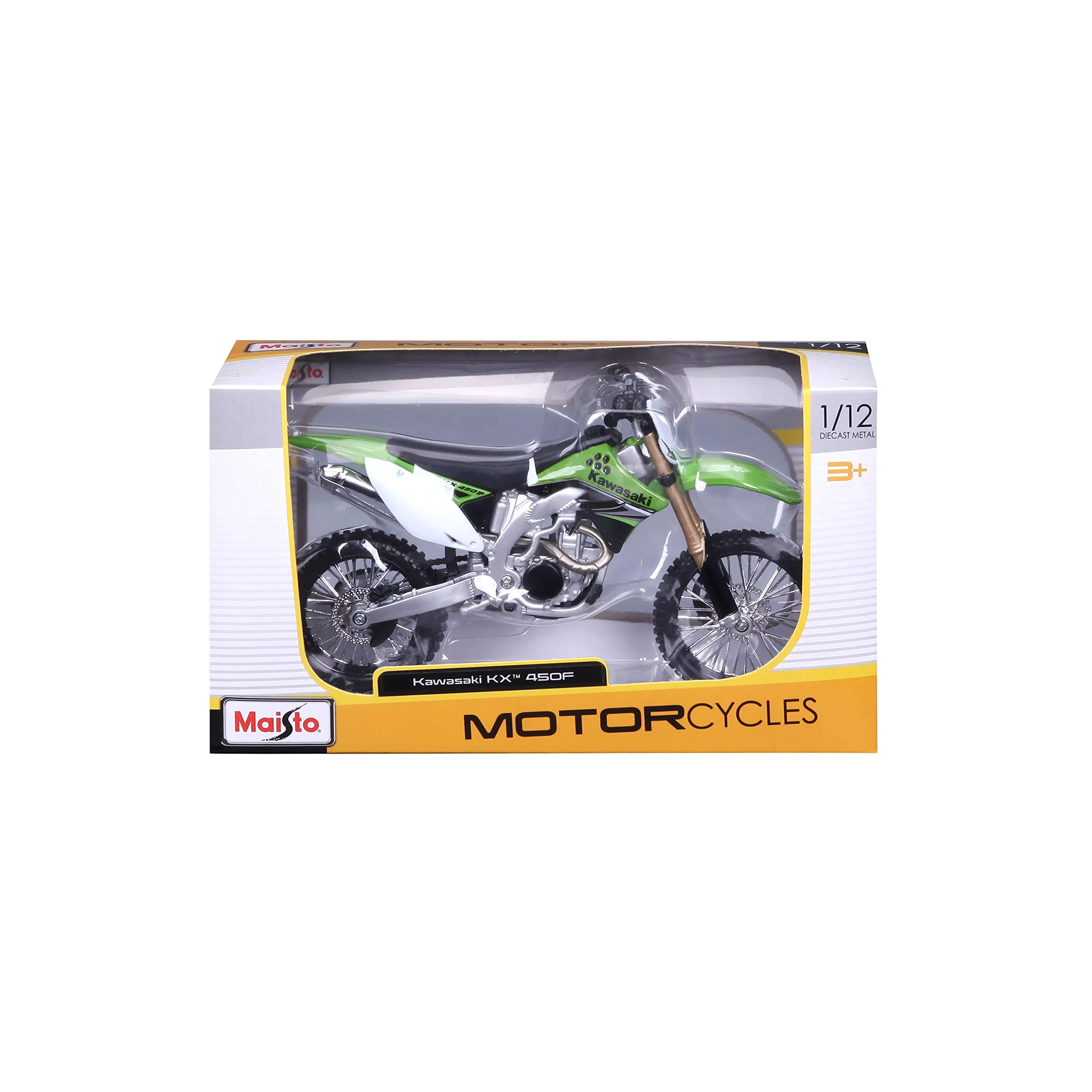 Bauer Spielwaren 2049755 Maisto Kawasaki KX 450F: Originalgetreues Motorradmodell 1:12, mit beweglichem Ständer, Hinterrad-Federung und frei rollenden Rädern, grün (531175) - Image 5