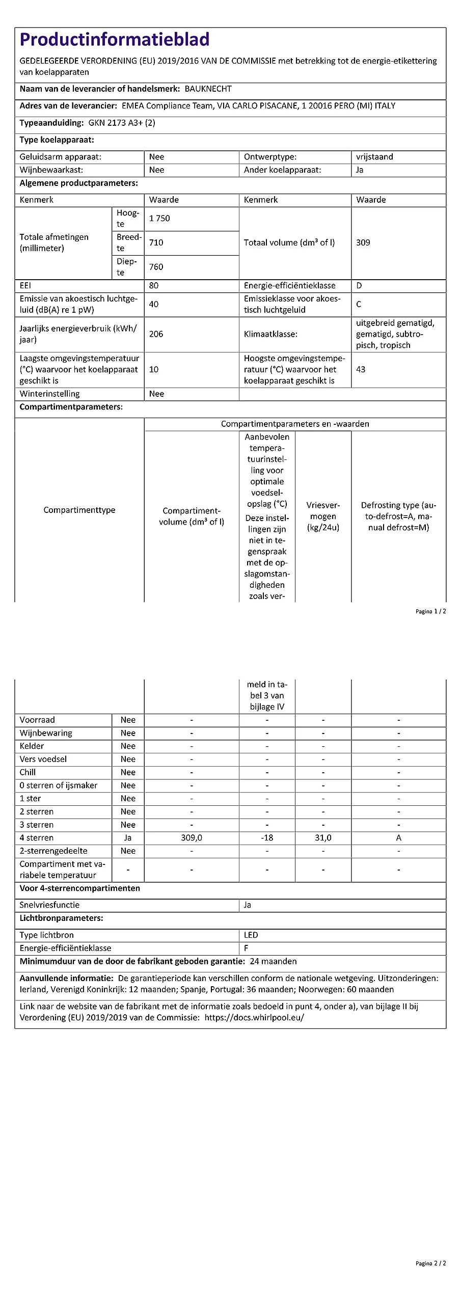 Bauknecht GKN 2173 A3+ Gefrierschrank Gefrieren: 310 L / No Frost / Supergefrierfunktion / EasyOpen Ventil / LED-Innenbeleuchtung / Elektronische Steuerung mit innenliegendem Bedienfeld,Weiß - Image 7