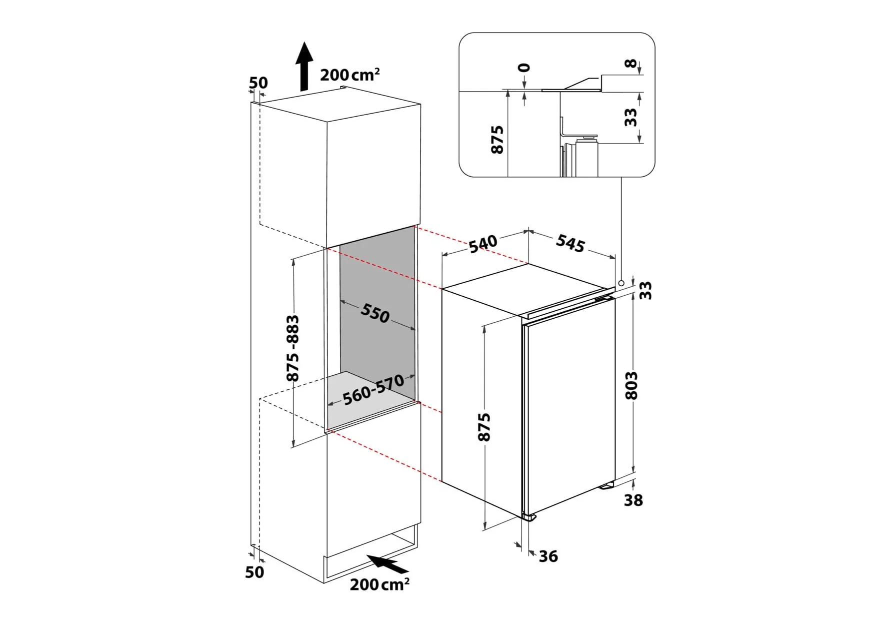 Bauknecht KSI 9VF2E Einbau-Kühlschrank/Energieeffizienzklasse: E/Nische 88/ Elektronische Temperaturregelung/LED-Beleuchtung/Abtauautomatik im Kühlteil/Sicherheitsglas - Image 5