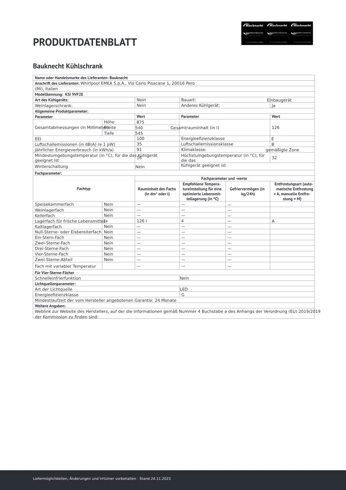 Bauknecht KSI 9VF2E Einbau-Kühlschrank/Energieeffizienzklasse: E/Nische 88/ Elektronische Temperaturregelung/LED-Beleuchtung/Abtauautomatik im Kühlteil/Sicherheitsglas - Image 6