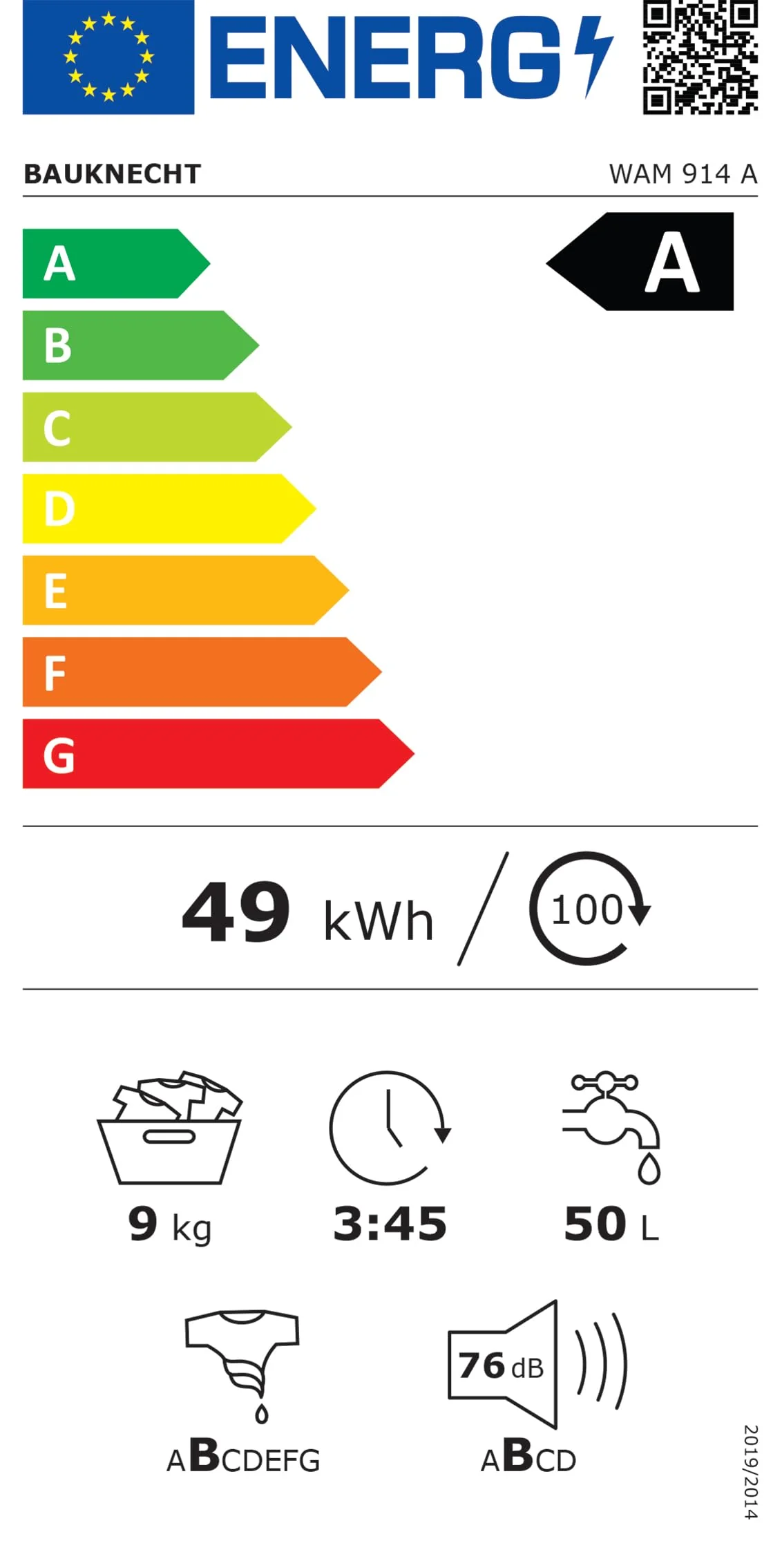 Bauknecht WAM 914 A Waschmaschine Frontlader/ 9kg / EEK A/ Kurz 30/ Kurz 45/ Anti-Allergie-Programm/ Wolleprogramm/ Startzeitvorwahl/ Dynamic Inverter Motor/ Flecken 40° Schutz vor Wasserschäden - Image 5