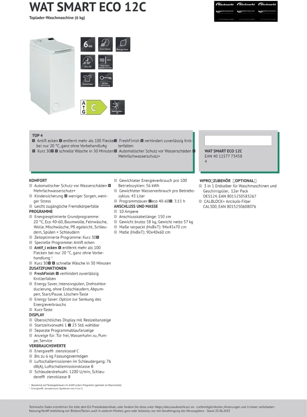 Bauknecht WAT Smart Eco 12C Toplader-Waschmaschine/6 kg/1200 UpM/Kurz30'/FreshFinish/Intensivspülen/Mehrfachwasserschutz+/Energy Saver/Wolleprogramm/Startzeitvorwahl/Universal - Image 14