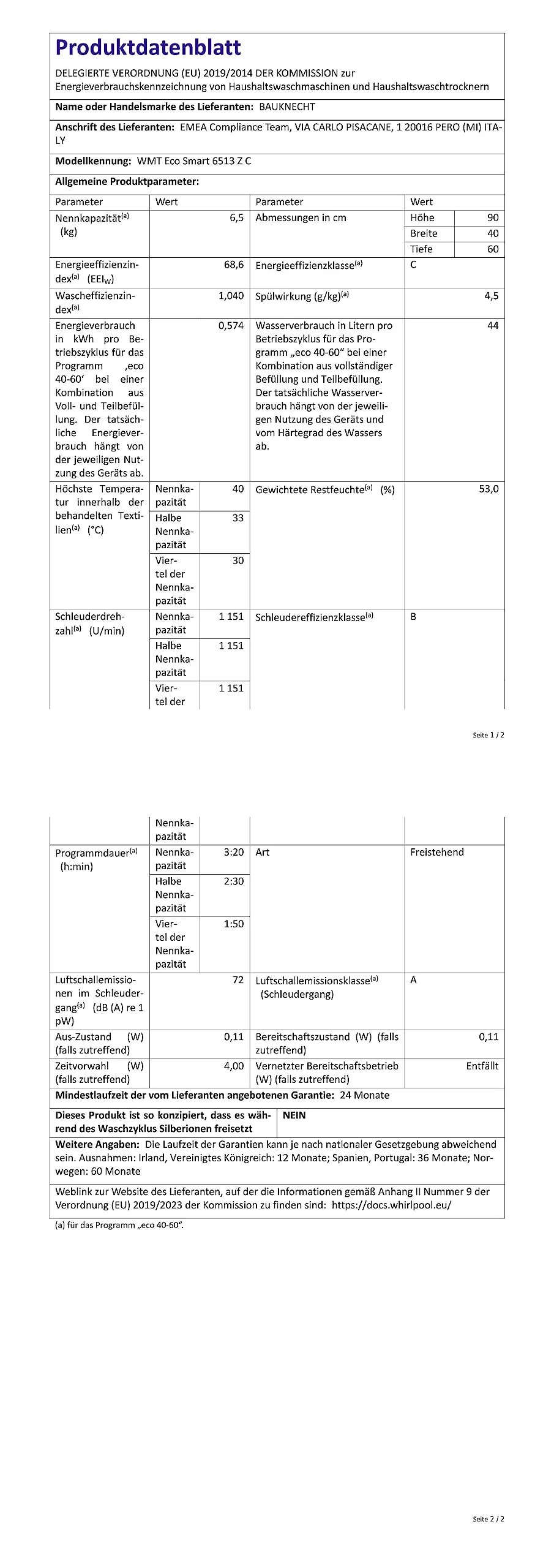 Bauknecht WMT Eco Smart 6513 Z C Toplader-Waschmaschine / 6,5 kg / 1200 UpM/Antiflecken-Programm/FreshFinish/ZEN Technology/Startzeitvorwahl/SoftOpening/Kurz 30'/ 15° Green& Clean, Weiß, 6.5 kg - Image 7