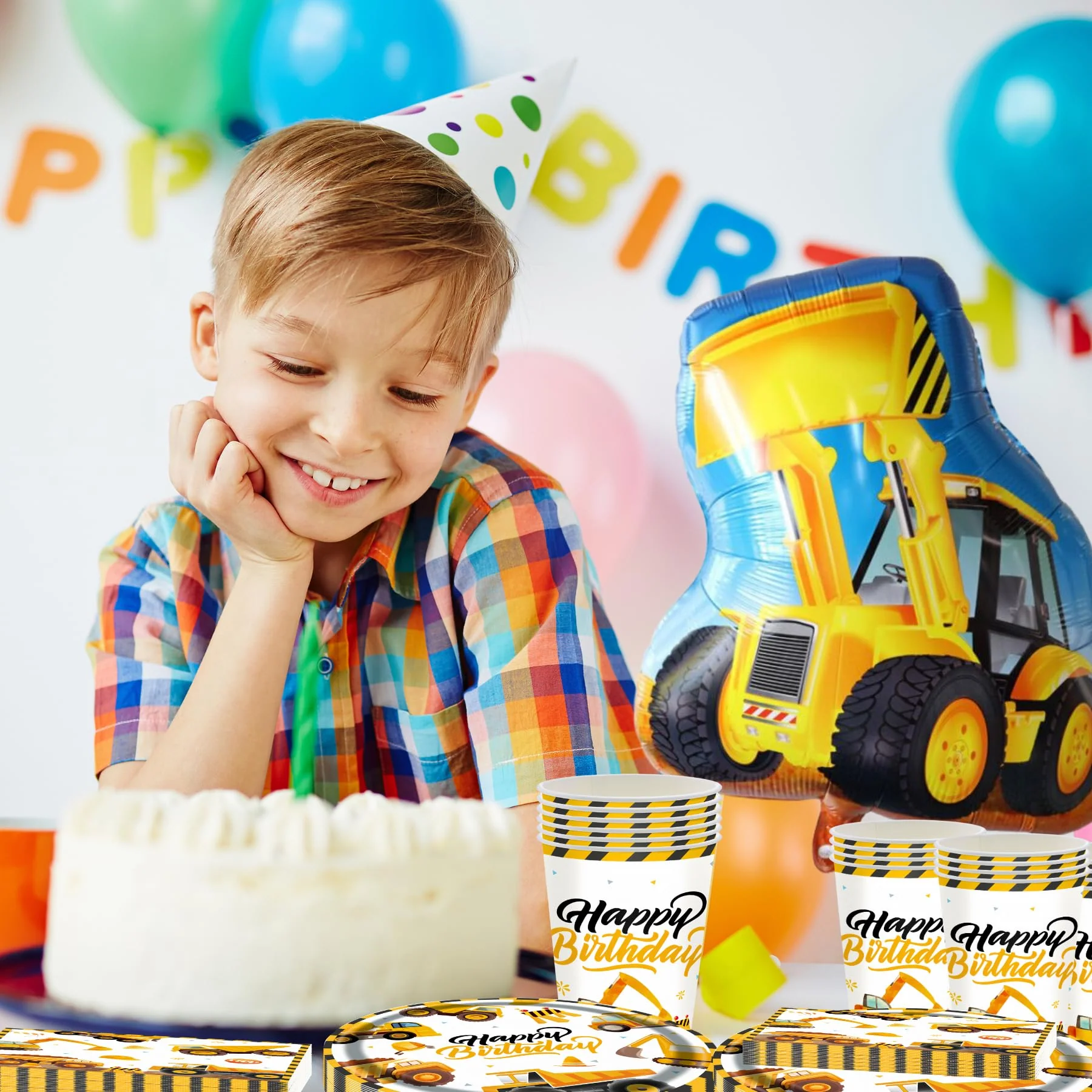 Baustelle Partygeschirr für 16 Gäste,Bagger Partyteller Geburtstag Geschirr,Baustelle Pappteller Becher Servietten,Technik Fahrzeug Partygeschirr für Junge Mädchen Kindergeburtstag Deko - Image 5