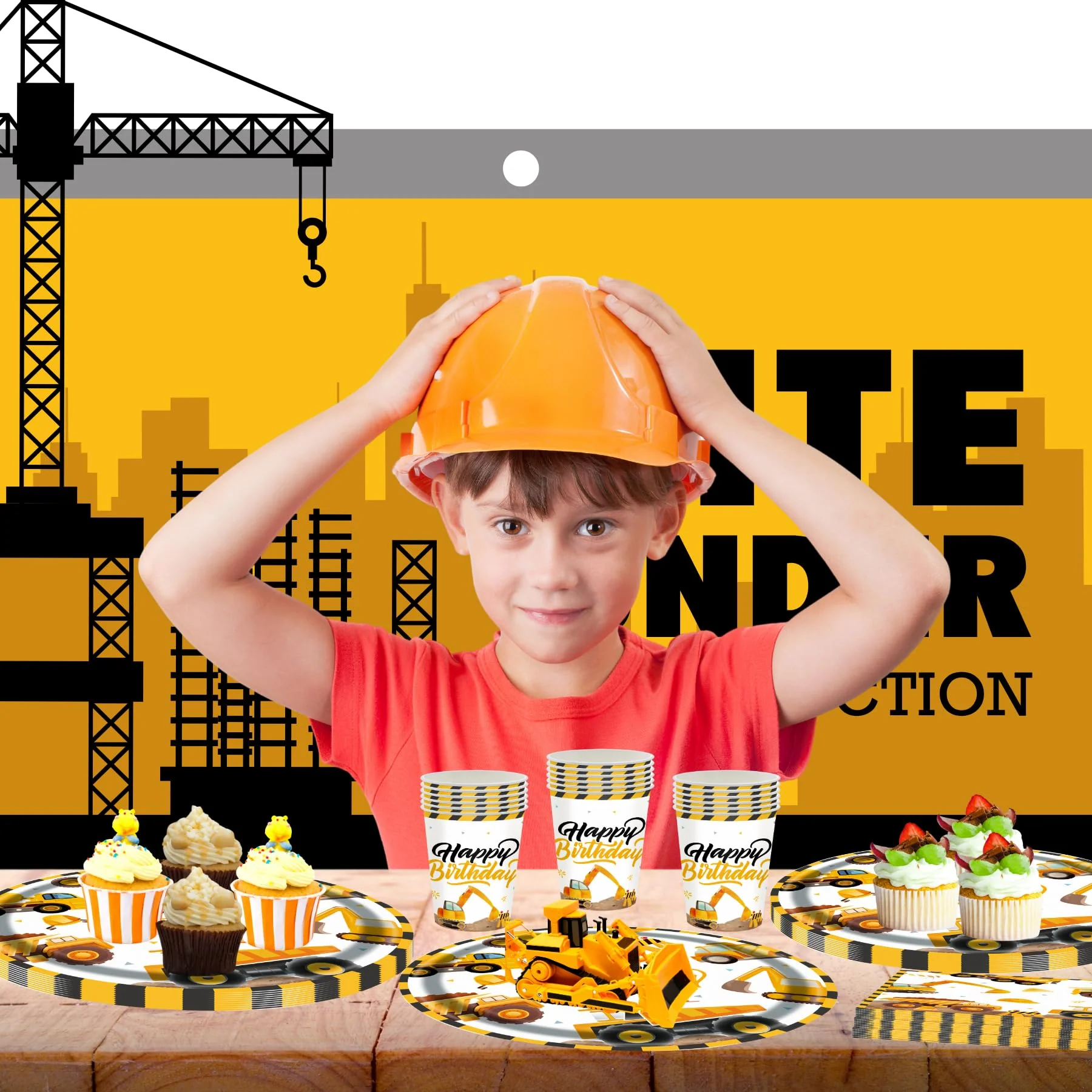 Baustelle Partygeschirr für 16 Gäste,Bagger Partyteller Geburtstag Geschirr,Baustelle Pappteller Becher Servietten,Technik Fahrzeug Partygeschirr für Junge Mädchen Kindergeburtstag Deko - Image 6