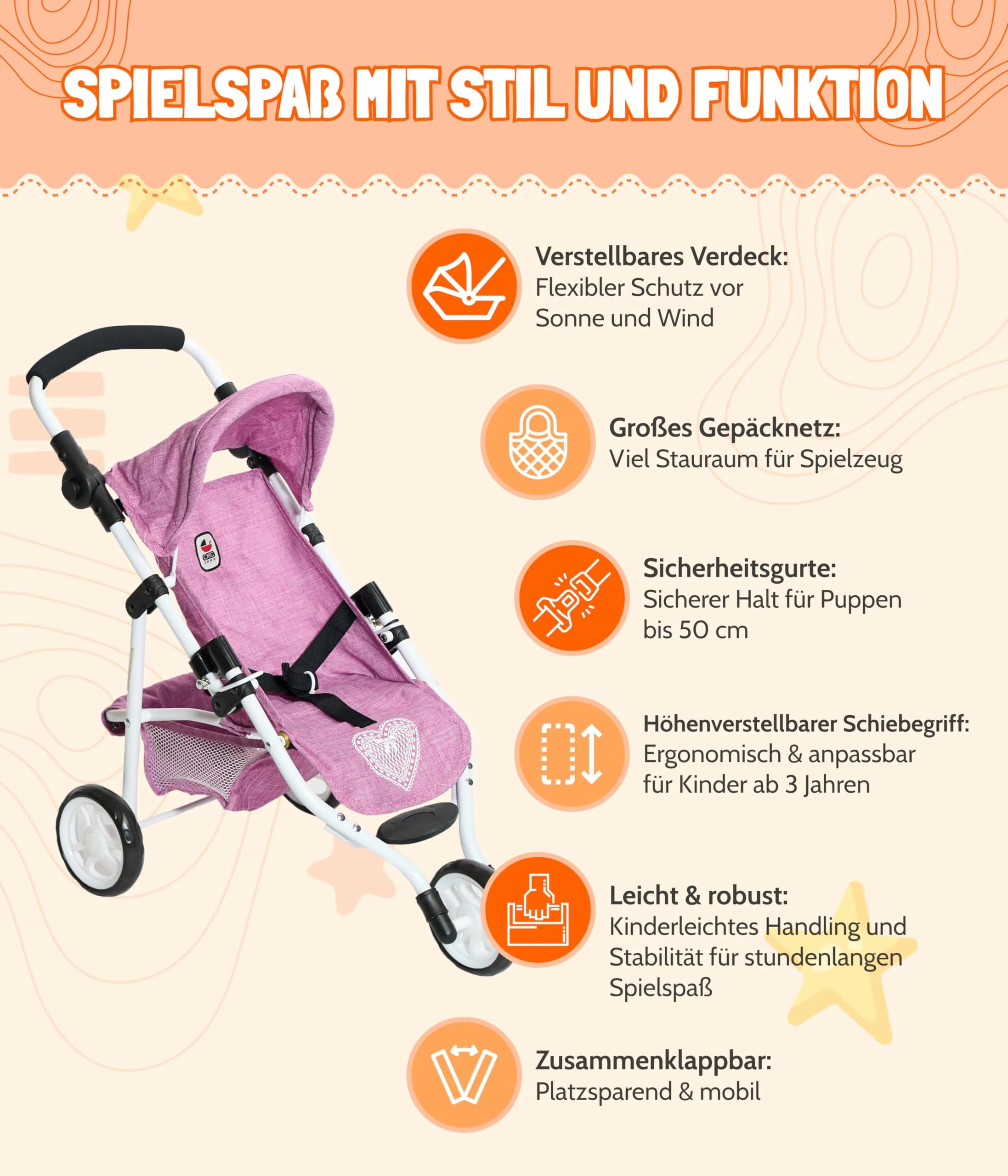 Bayer Chic 2000 - 61276 - Puppenbuggy Lola, Jogging-Buggy, Puppenjogger, Puppenwagen, Jeans grau, 70 x 33 x 62 cm - Image 5