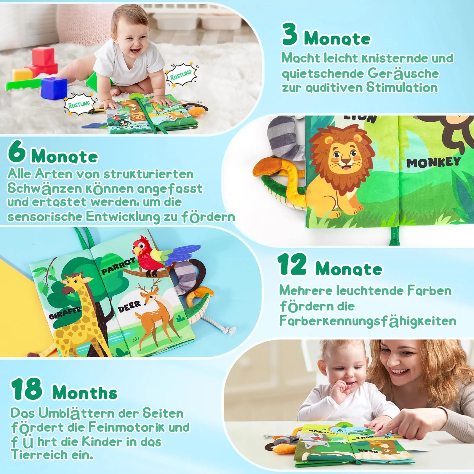 BBWOO Baby Spielzeug 0 3 6 Monate,Babybuch Quiet Book knisterbuch stoffbuch fühlbuch Baby Buch Kinderwagen Spielzeug Kette sensorik Spielzeug für Baby Geschenk Junge mädchen - Image 7