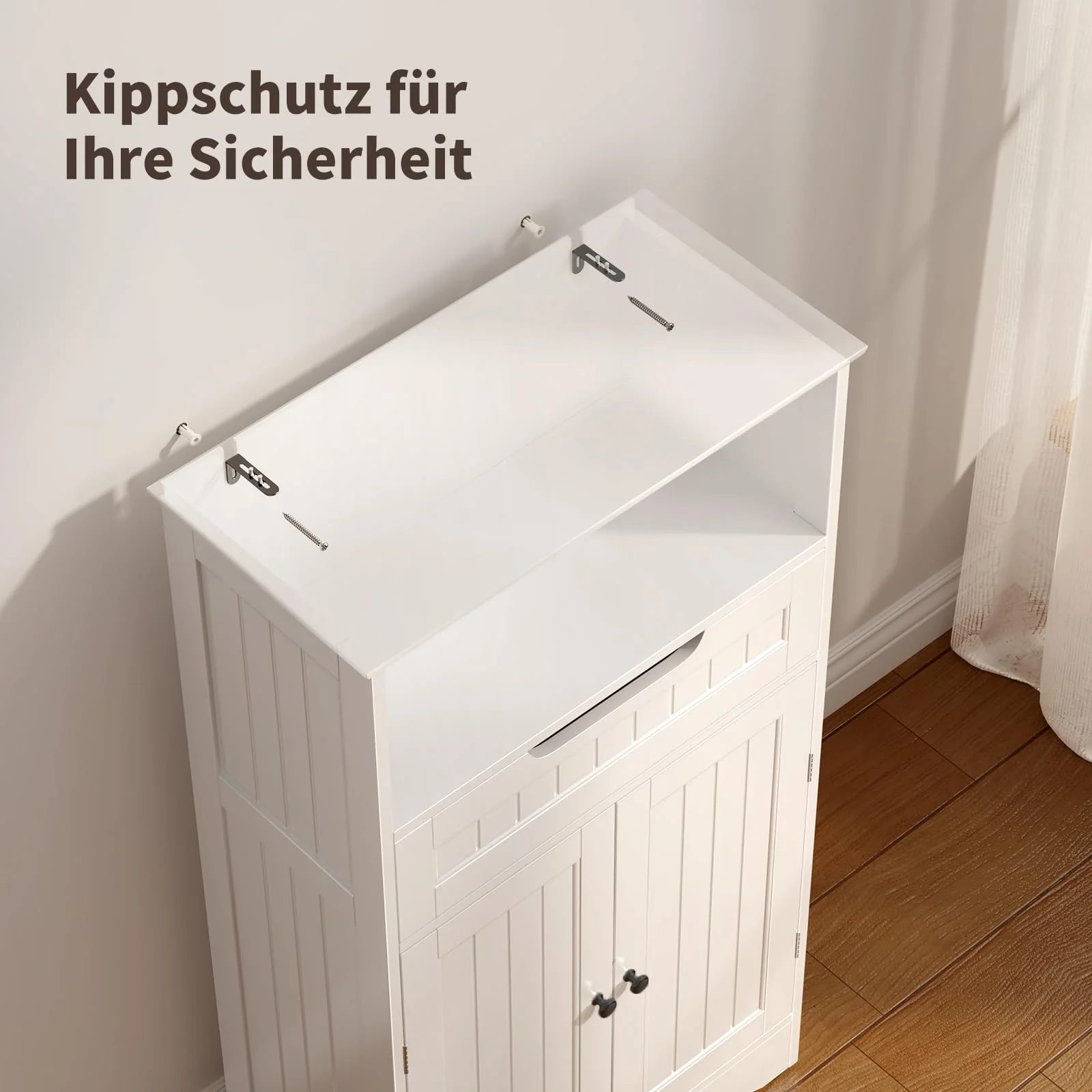 Bealife Badezimmerschrank, Badezimmer-Aufbewahrungsschränke mit großer Schublade, 2 Türen mit verstellbaren Regalen für Badezimmer, Wohnzimmer, Schlafzimmer, 108 x 60 x 30 cm, Weiß - Image 2