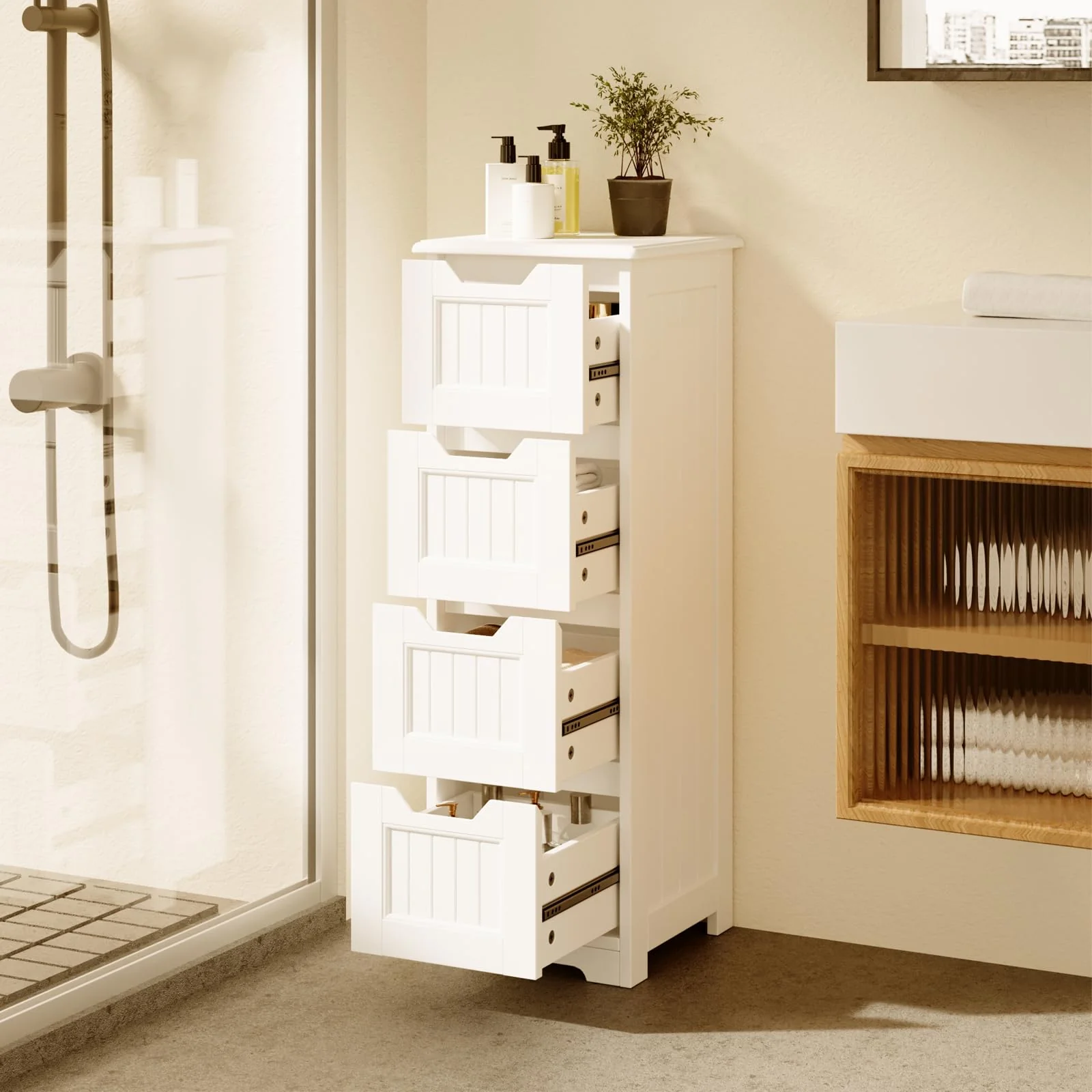 Bealife Badschrank Schubladenkommode Beistellschrank mit 4 Schubladen Geeignet für Badezimmer Schlafzimmer Küche Flur Weiß - Image 3
